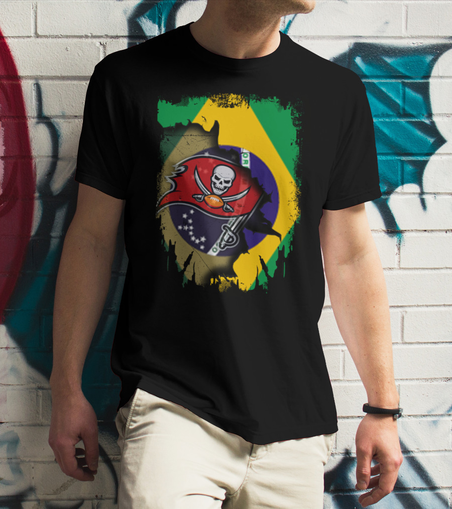 Brazilian Flag And Buccaneers Logo Fusion T-Shirt