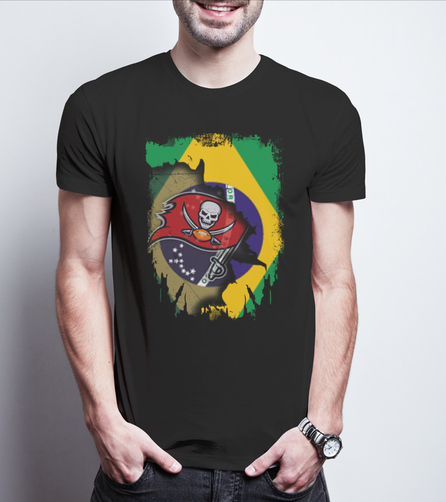 Brazilian Flag And Buccaneers Logo Fusion T-Shirt