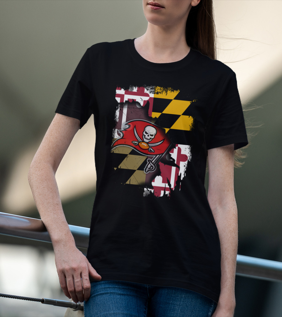 Maryland Flag And Buccaneers Logo Combination T-Shirt