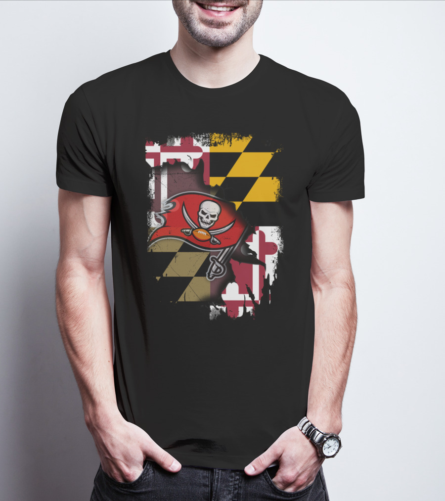 Maryland Flag And Buccaneers Logo Combination T-Shirt