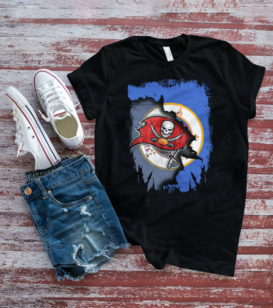 Together Minnesota Flag With Buccaneers Football Skull T-Shirt