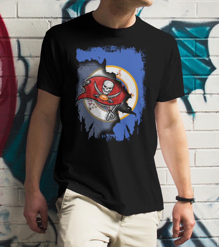 Together Minnesota Flag With Buccaneers Football Skull T-Shirt