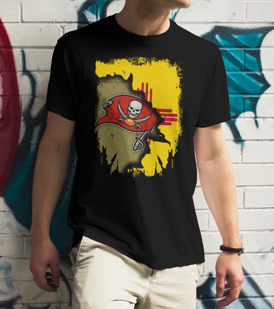 Together New Mexico With Buccaneers Logo And Flag Background T-Shirt