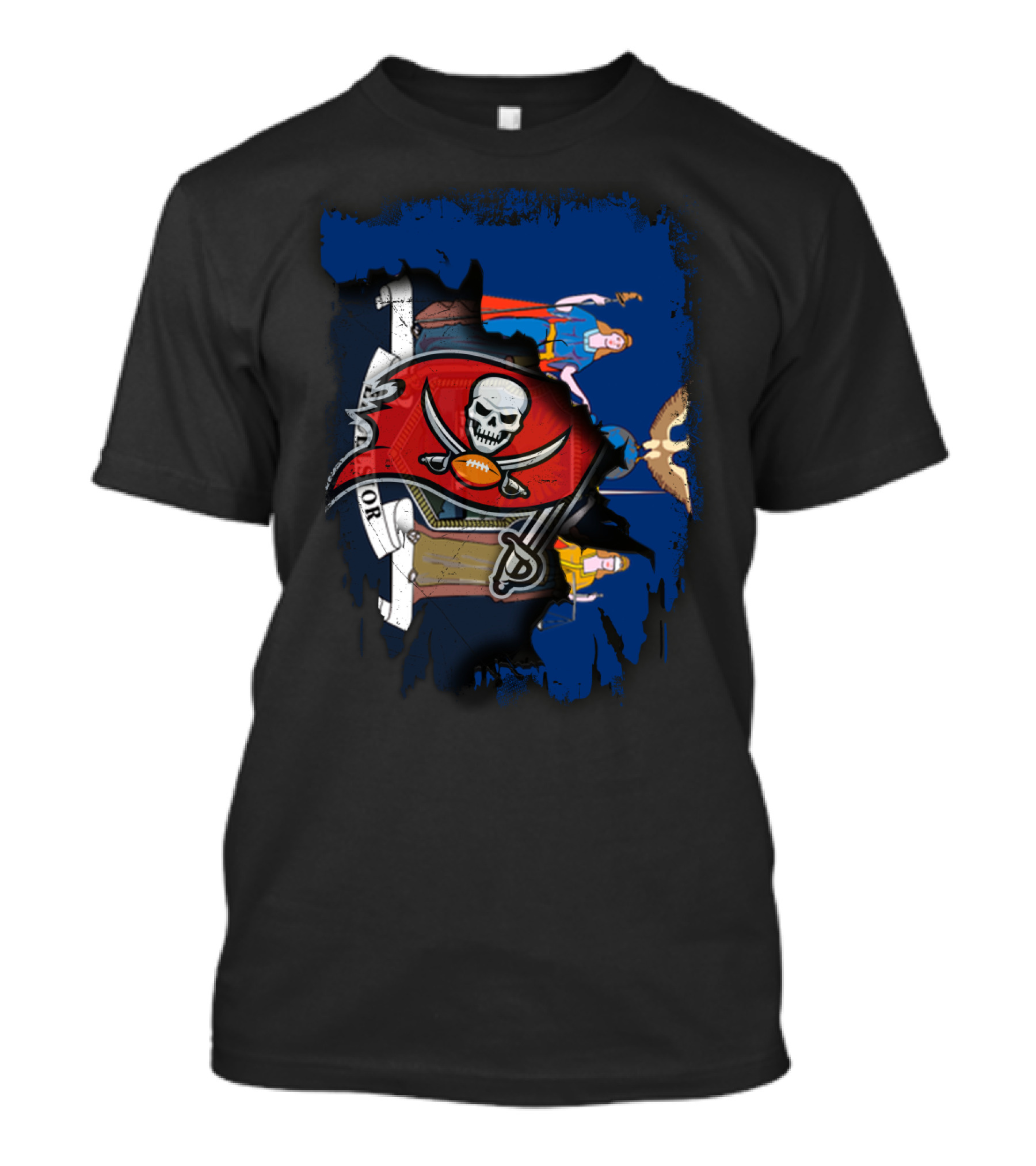 Together New York With Buccaneers Flag Logo And State T-Shirt