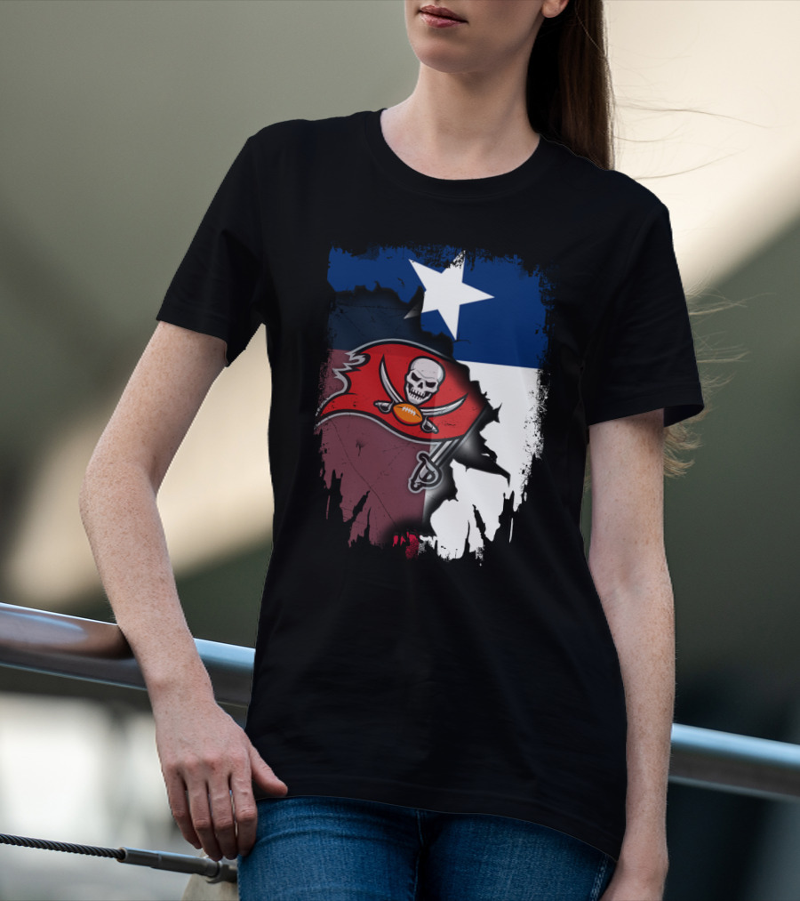 Texas Flag And Tampa Bay Buccaneers Skull And Swords Football Logo Combination T-Shirt