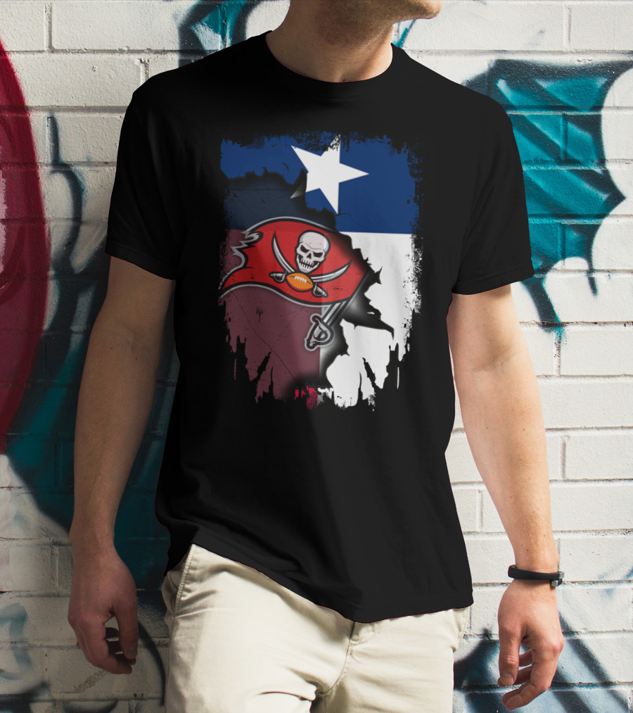 Texas Flag And Tampa Bay Buccaneers Skull And Swords Football Logo Combination T-Shirt