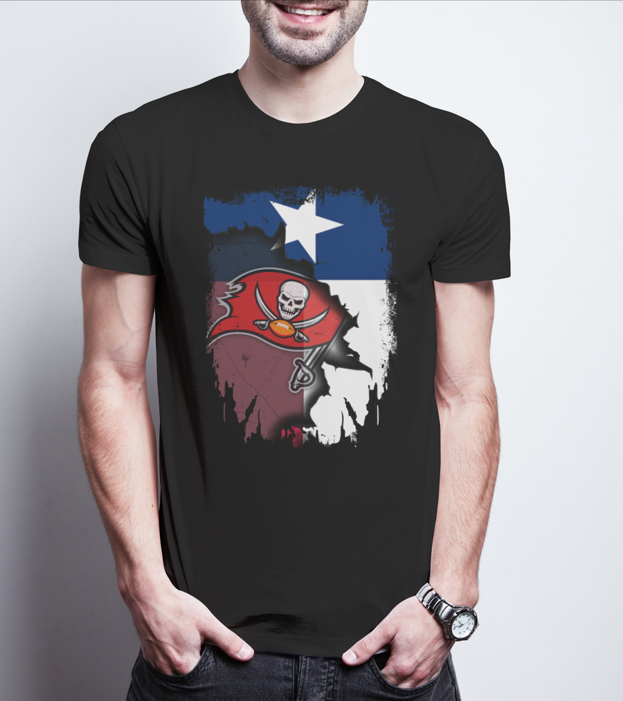 Texas Flag And Tampa Bay Buccaneers Skull And Swords Football Logo Combination T-Shirt