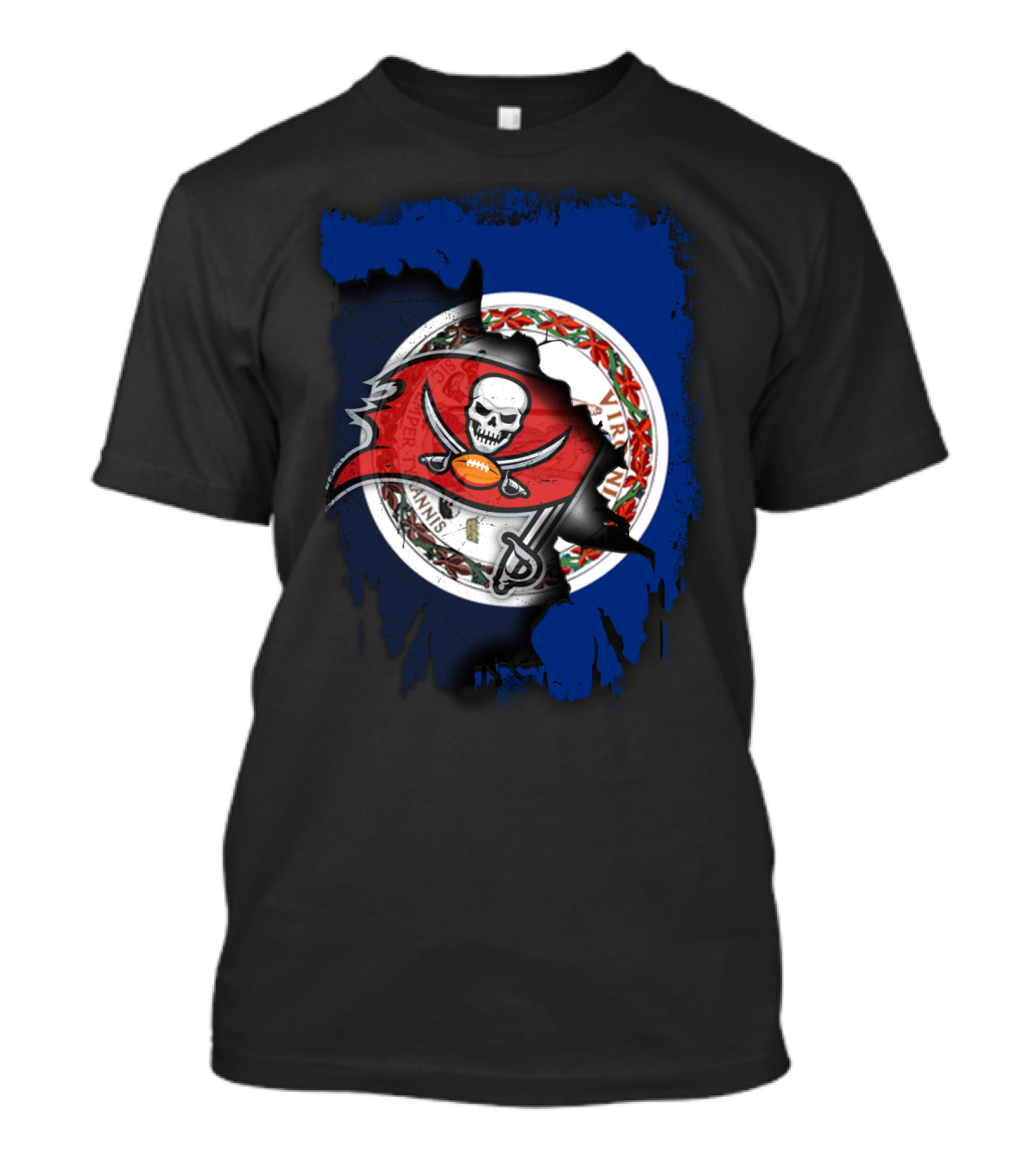 Virginia Buccaneers Unity Flag Skull Football T-Shirt