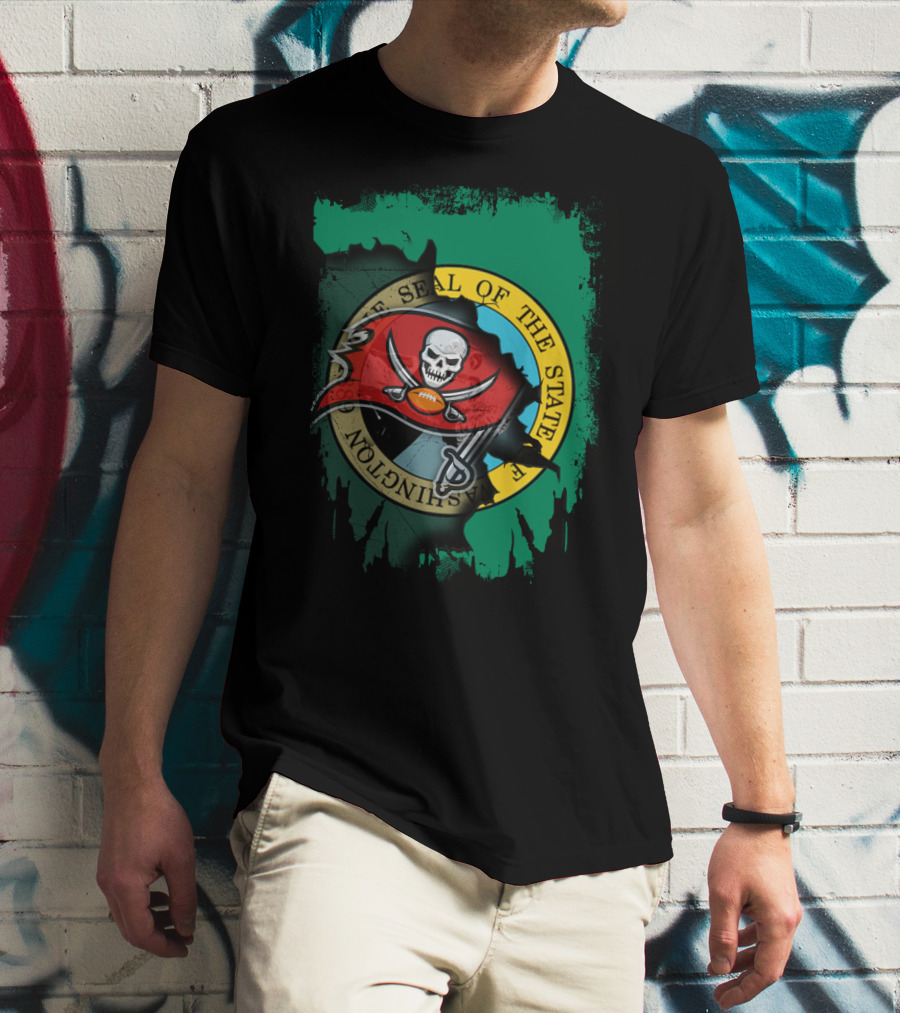 Washington State Seal And Buccaneers Logo Fusion T-Shirt