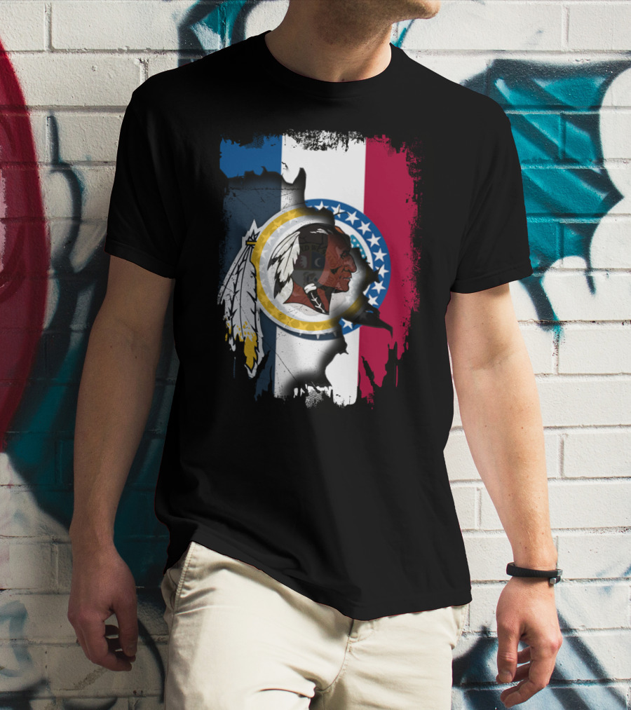 Missouri Flag With Washington Redskins Logo Fusion T-Shirt