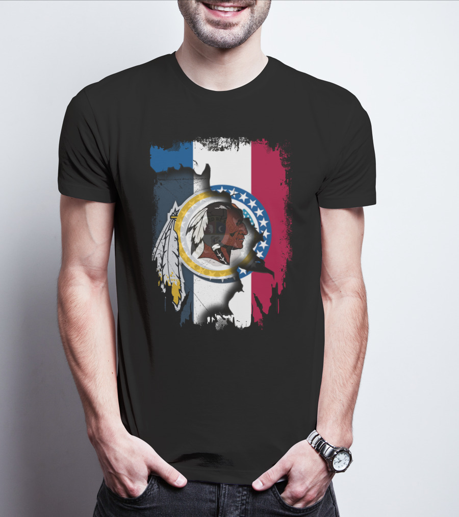 Missouri Flag With Washington Redskins Logo Fusion T-Shirt