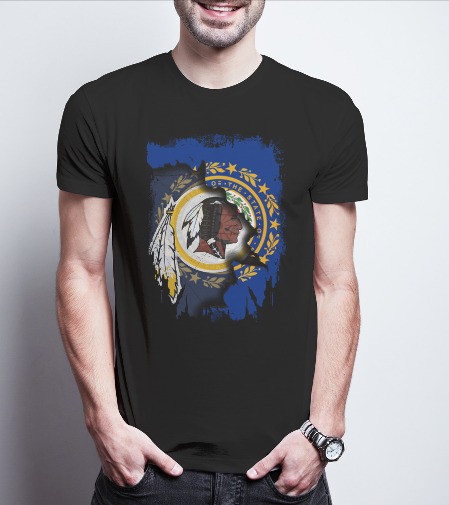 New Hampshire State Seal Blended With Historical Redskins T-Shirt