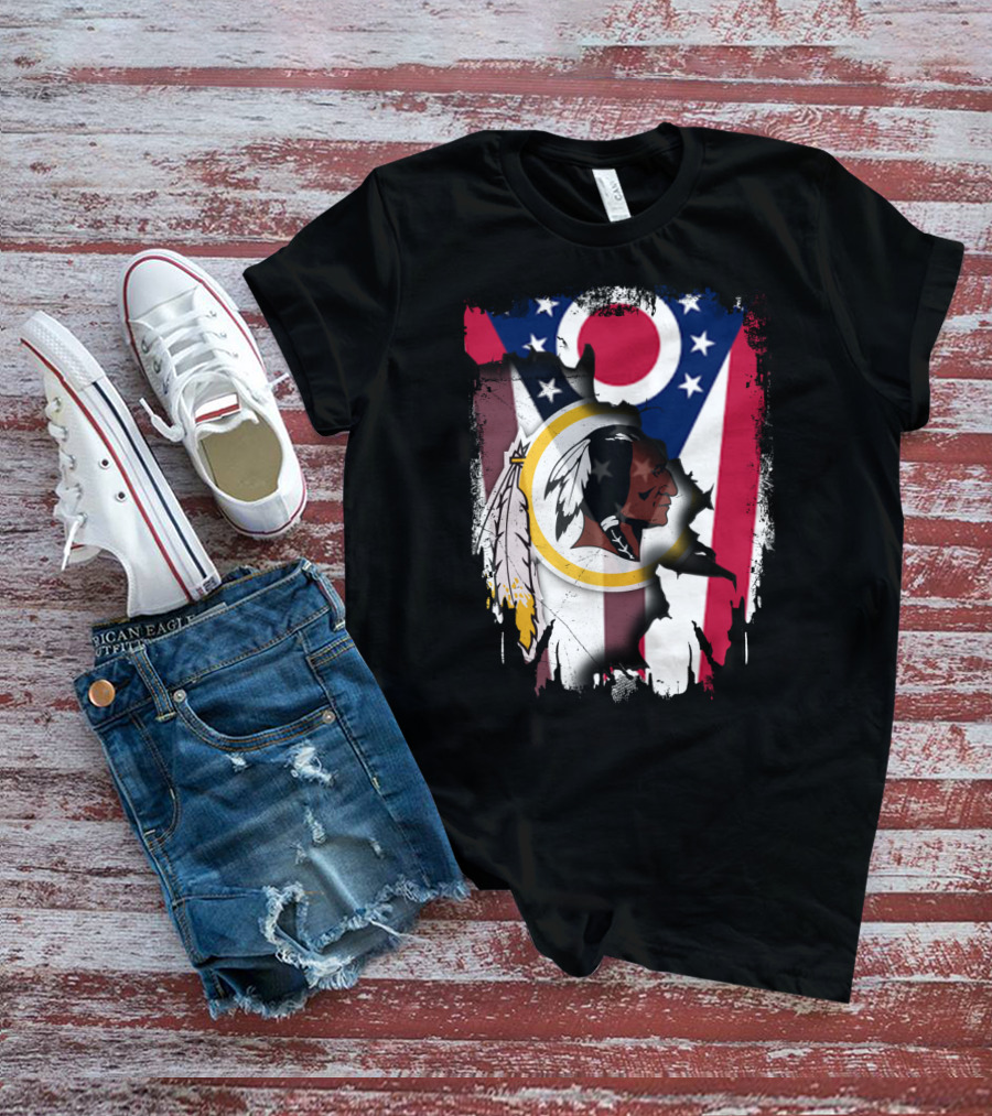 Ohio Flag With Washington Redskins Logo Fusion T-Shirt