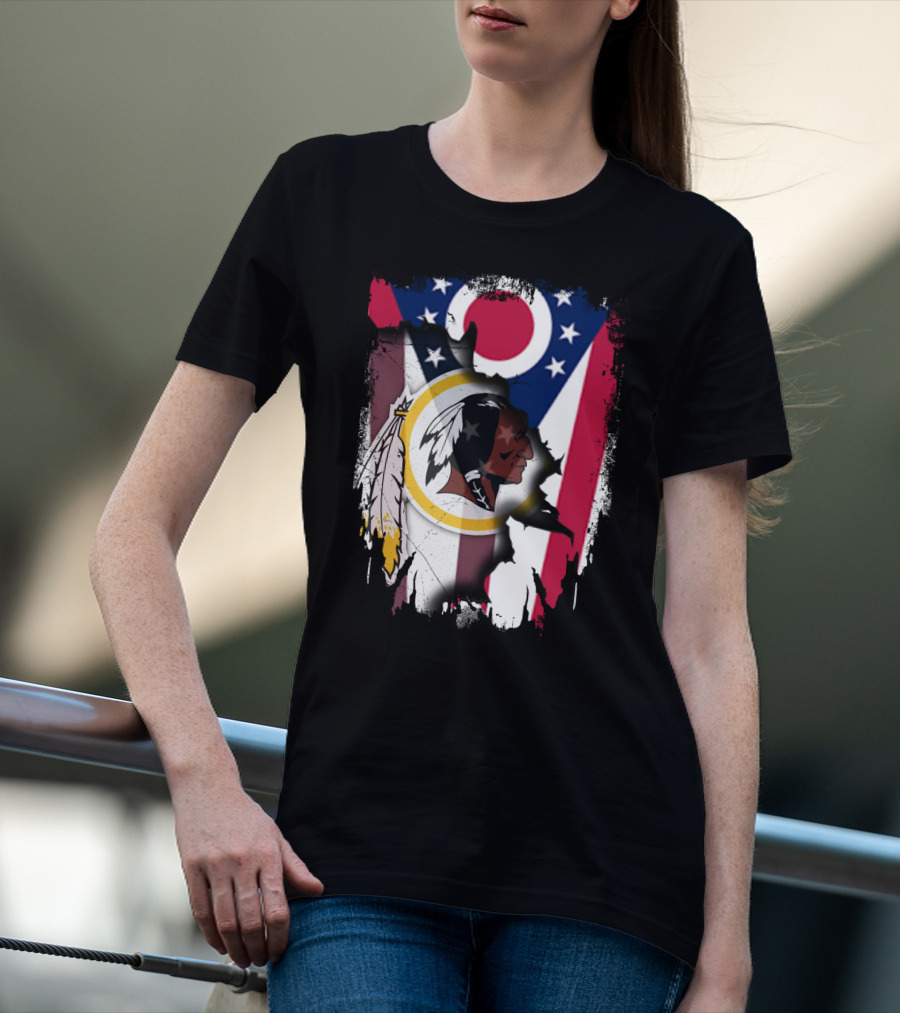 Ohio Flag With Washington Redskins Logo Fusion T-Shirt