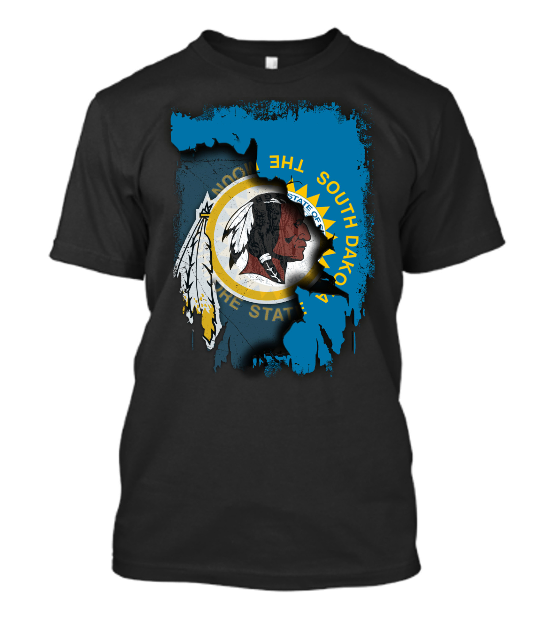 South Dakota State Flag Blended With Redskins T-Shirt