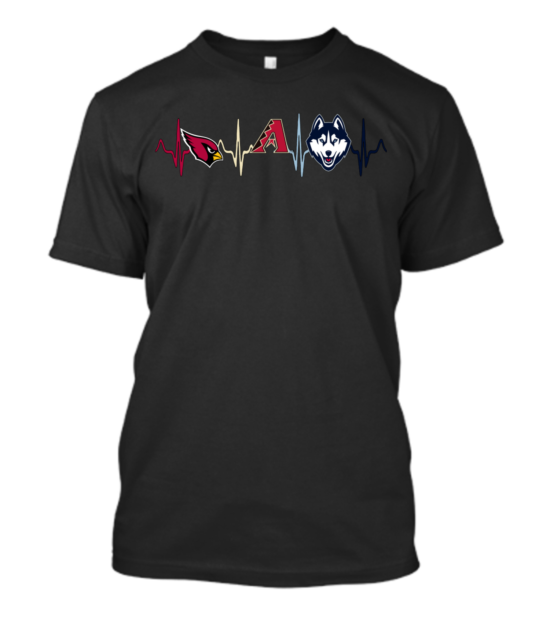 Love Cardinals Diamondbacks Huskies Heartbeat T-Shirt