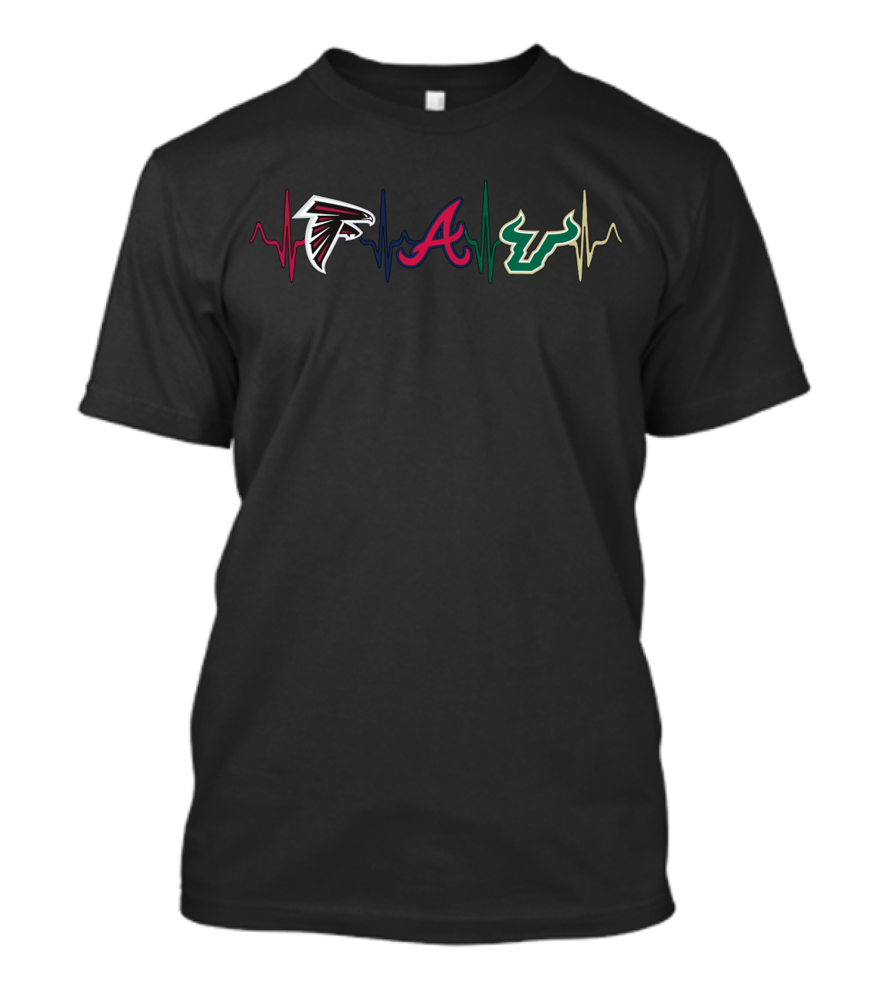 Love Falcons Braves Bulls Heartbeat T-Shirt
