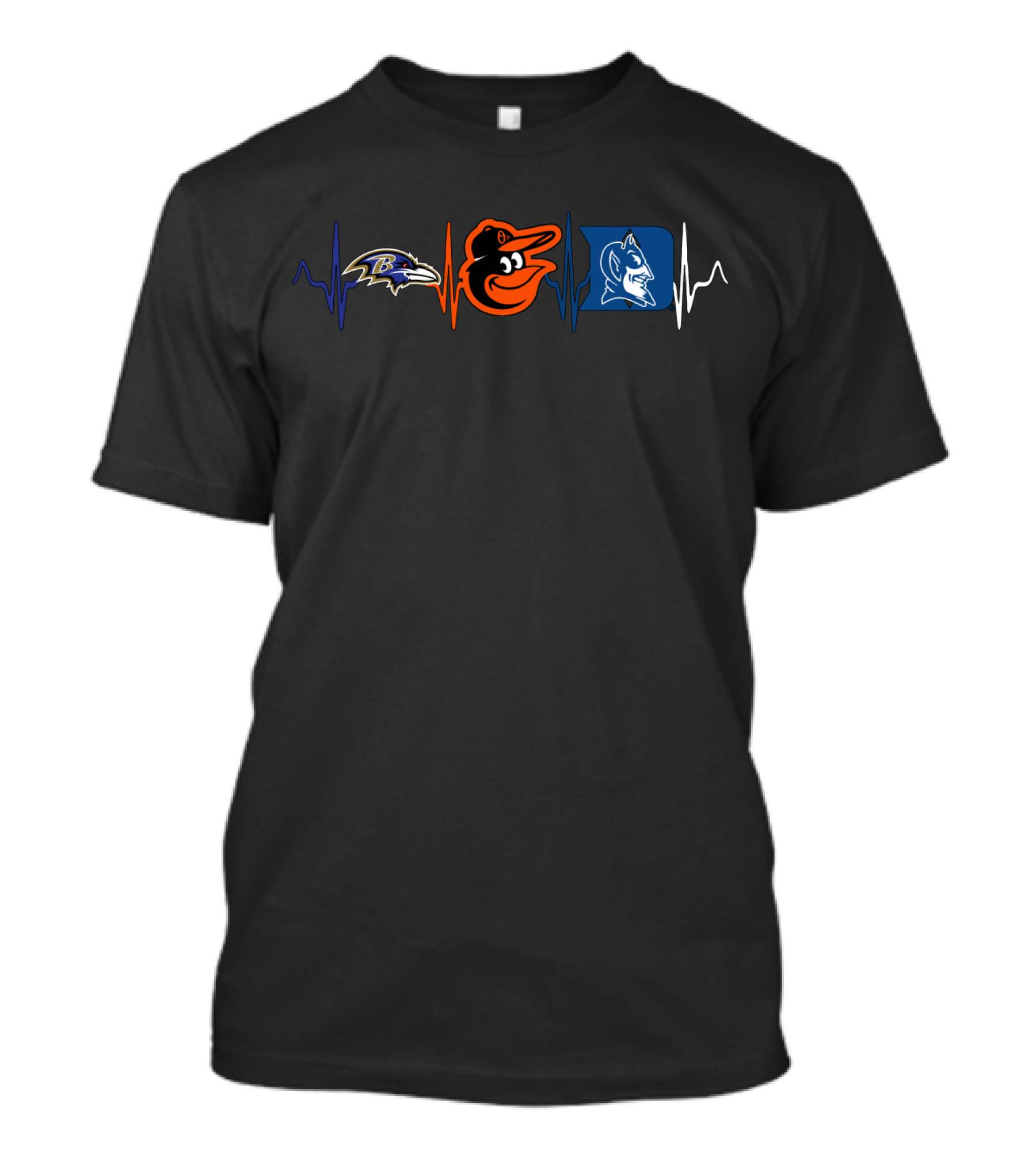 Baltimore Ravens Baltimore Orioles Duke Blue Devils Heartbeat T-Shirt