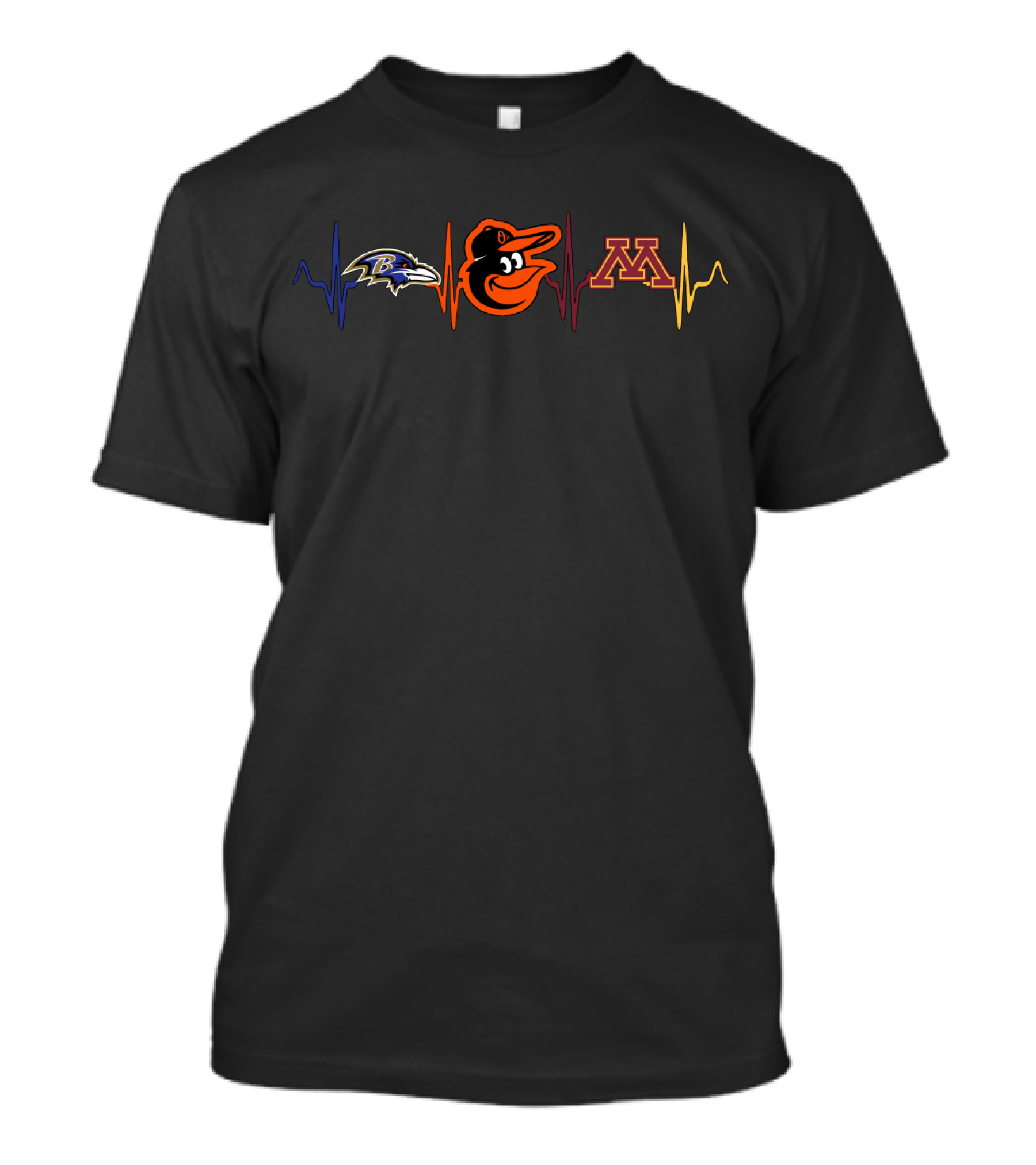 Baltimore Ravens Orioles Minnesota Golden Gophers Logos Heartbeat T-Shirt