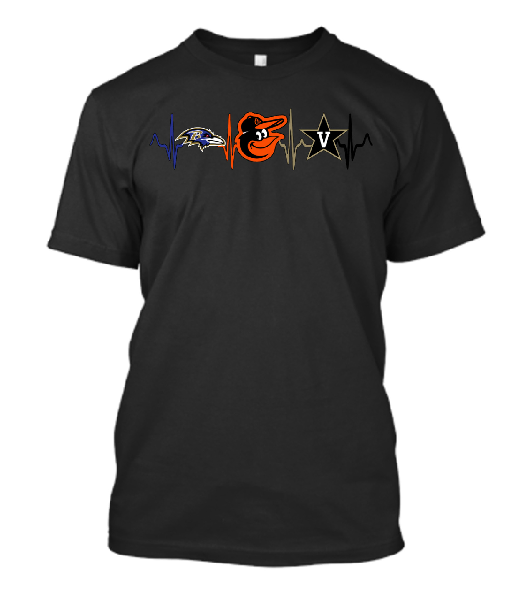 Baltimore Ravens Baltimore Orioles Vanderbilt Commodores Heartbeat Line T-Shirt
