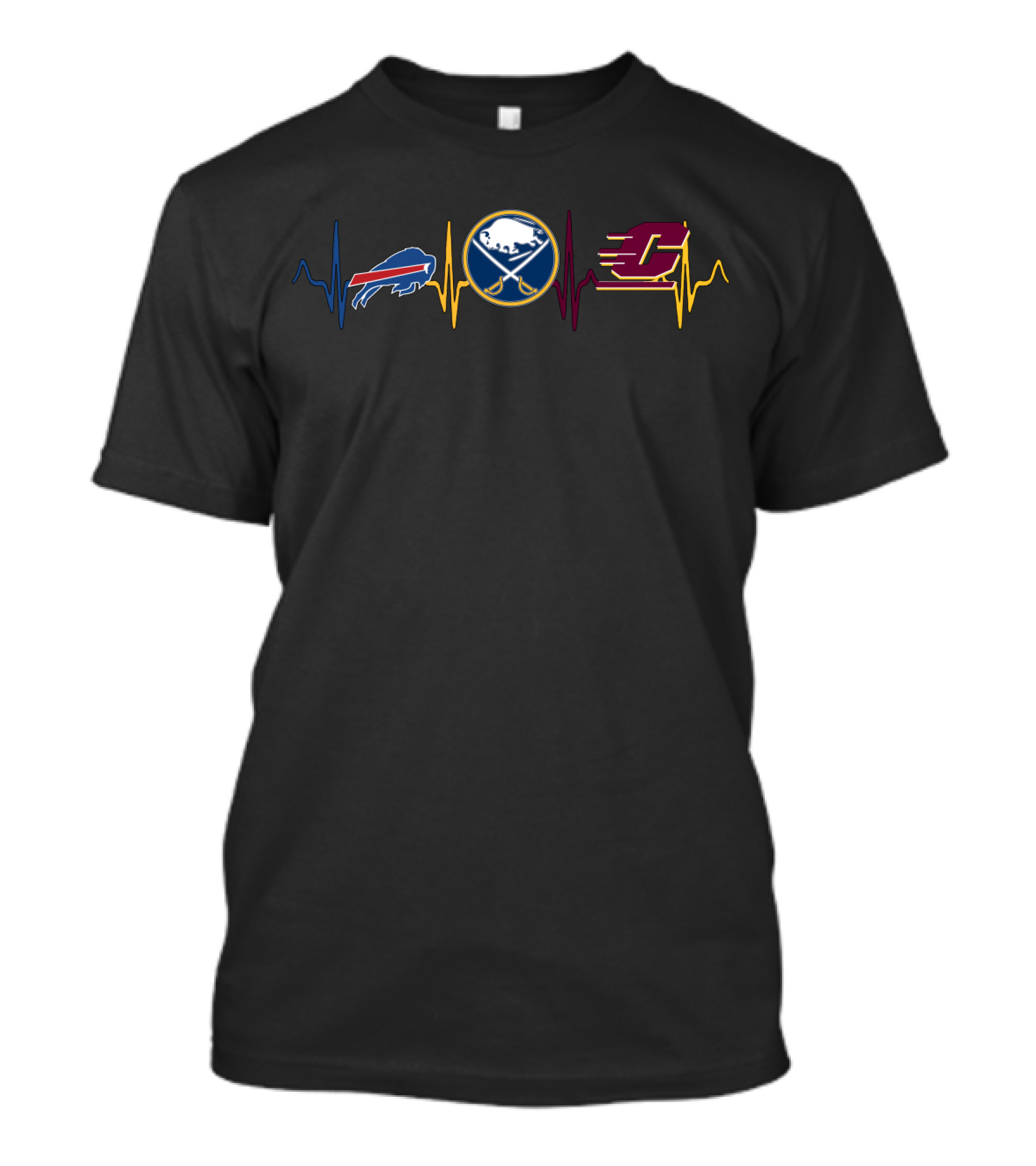 Buffalo Bills Buffalo Sabres Central Michigan Logo Heartbeat T-Shirt