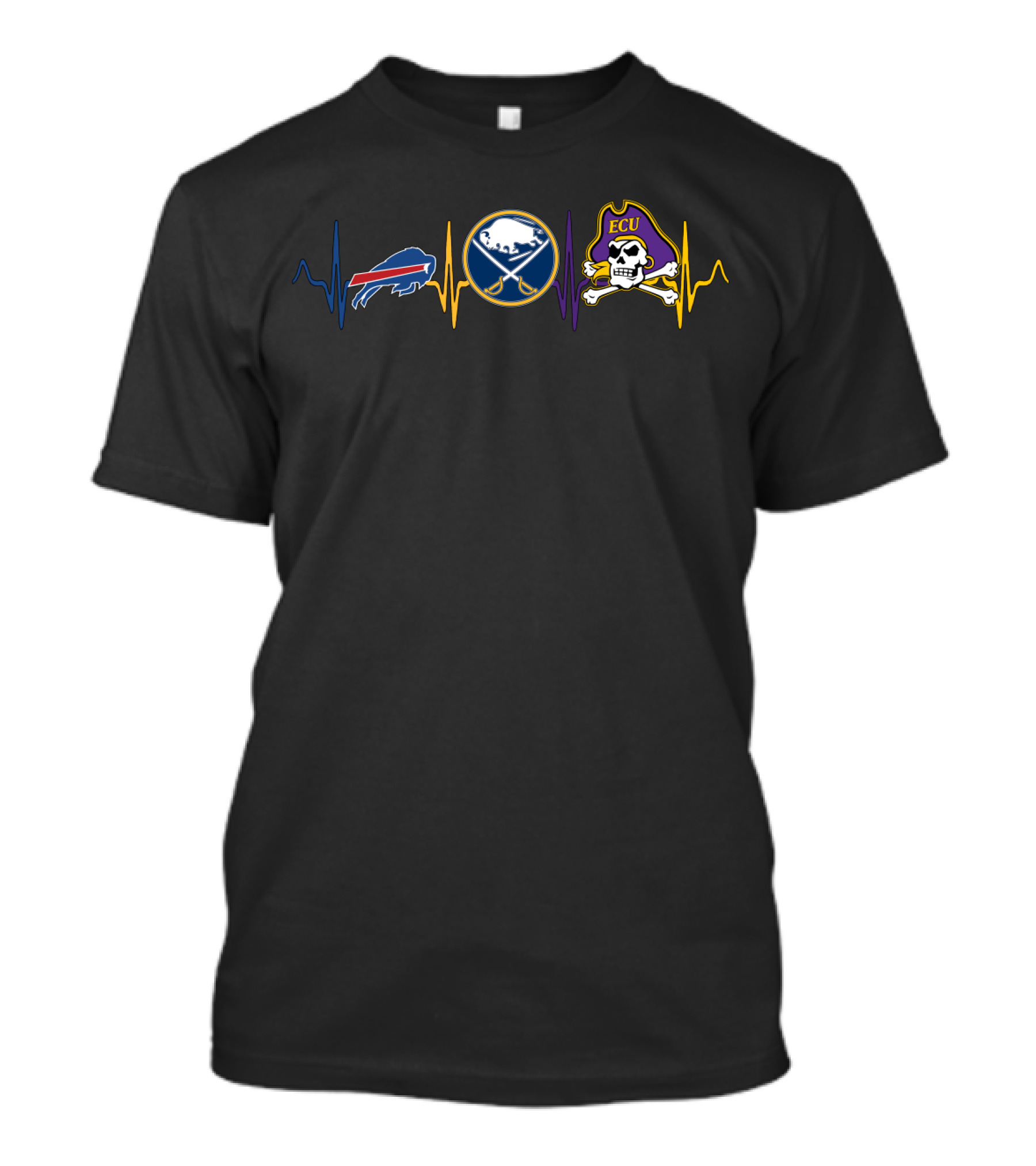 Love Buffalo Bills Buffalo Sabres Ecu Pirates Heartbeat T-Shirt