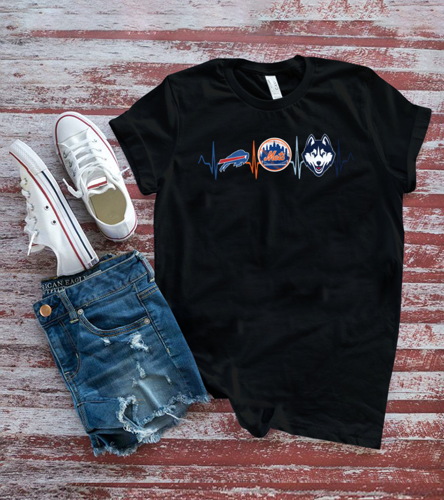 Buffalo Bills New York Mets Huskies Heartbeat Collaboration T-Shirt