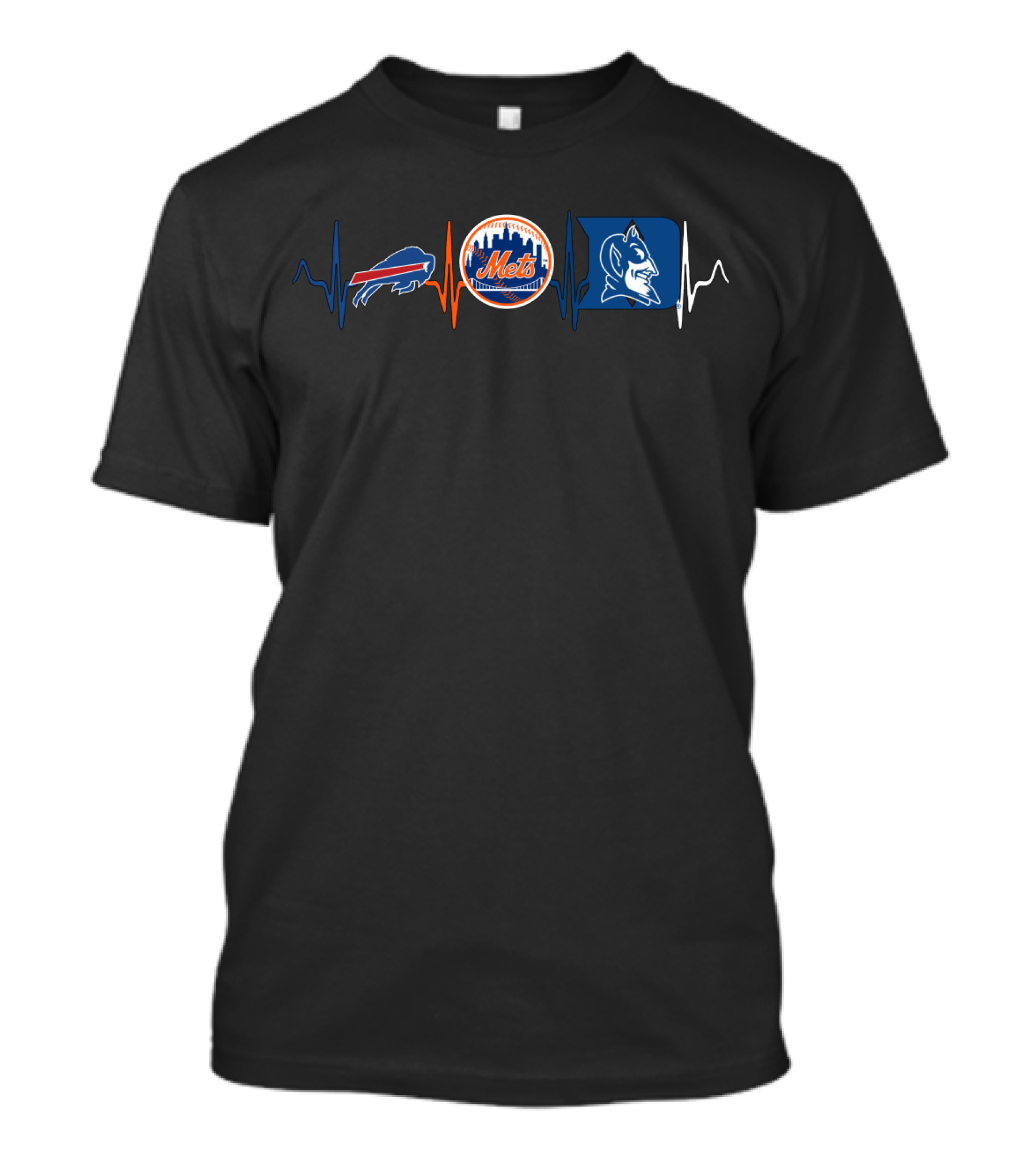 Buffalo Bills New York Mets Duke Blue Devils Heartbeat T-Shirt
