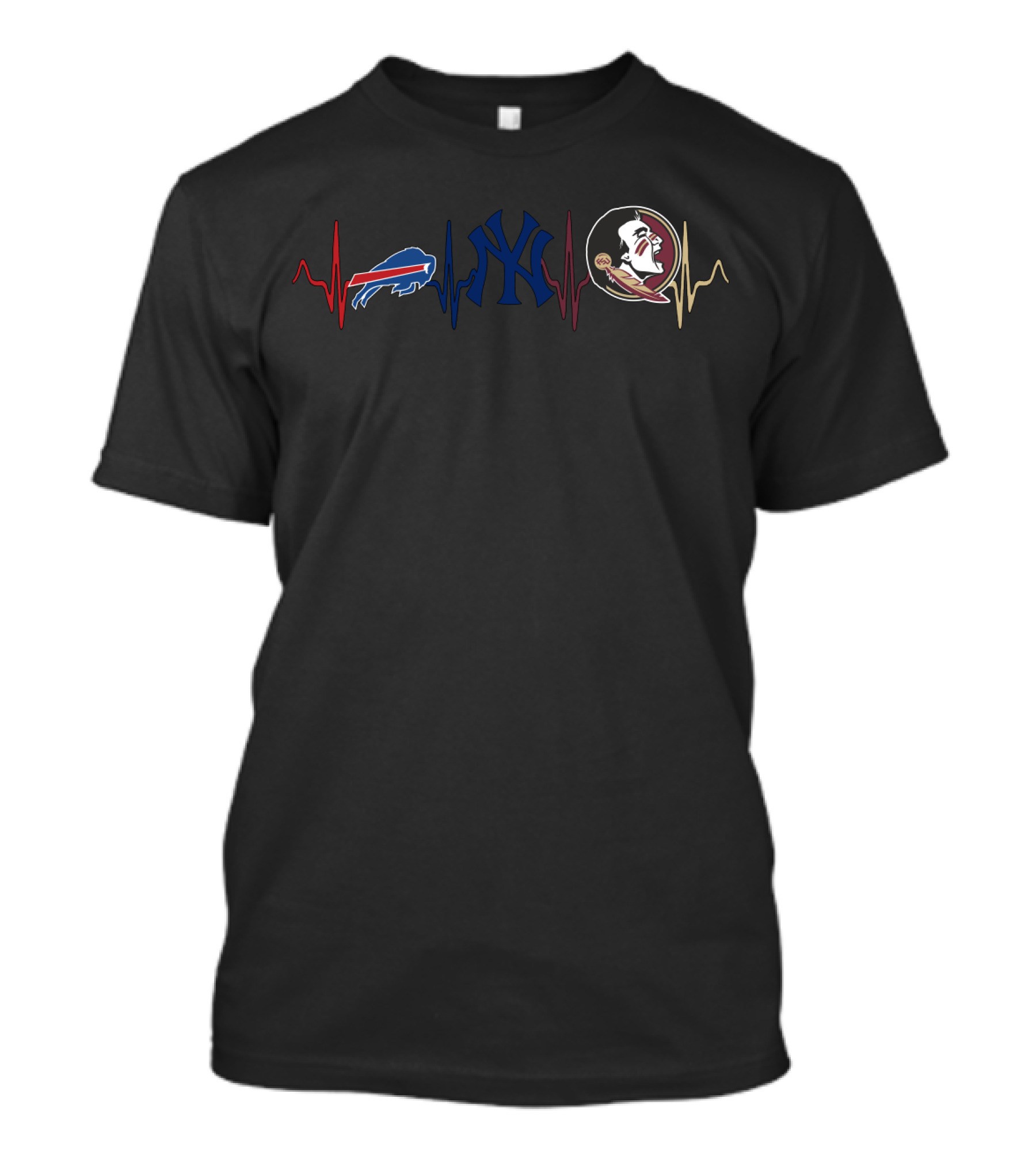 Buffalo Bills And New York Yankees Heartbeat Fsu Theme T-Shirt
