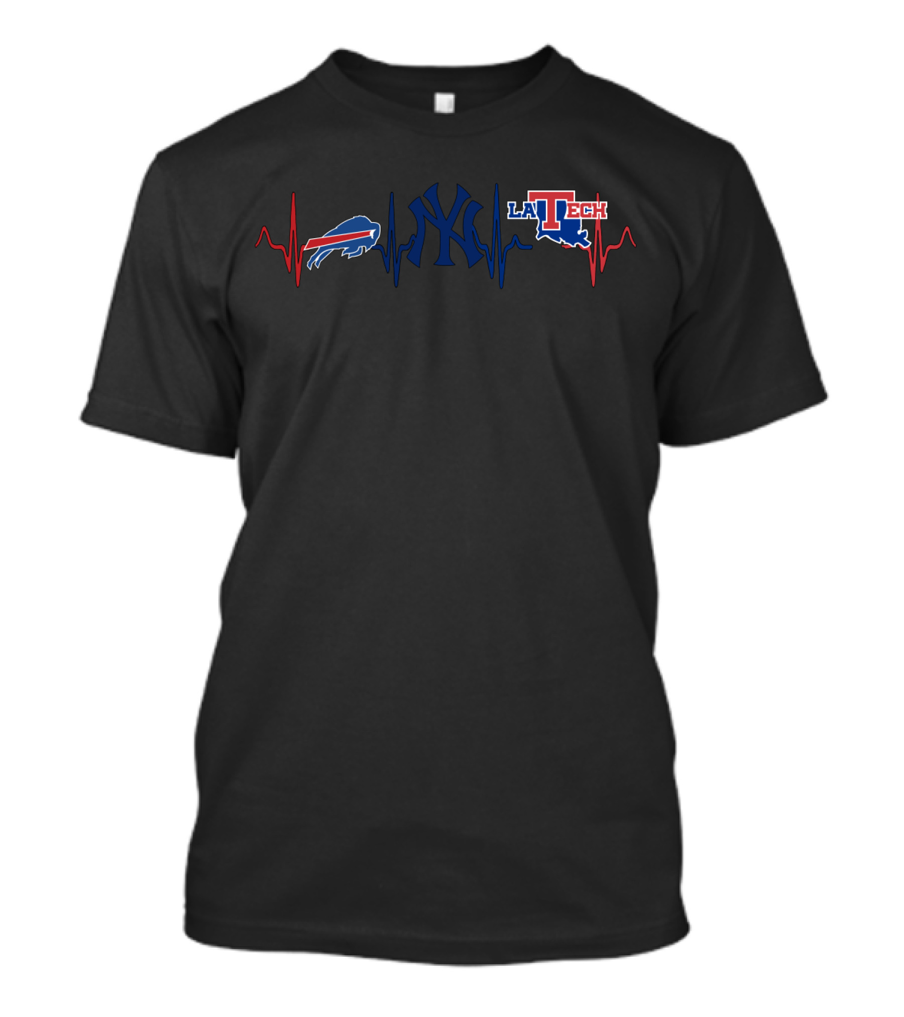 Buffalo Bills And New York Yankees With Louisiana Tech Heartbeat T-Shirt