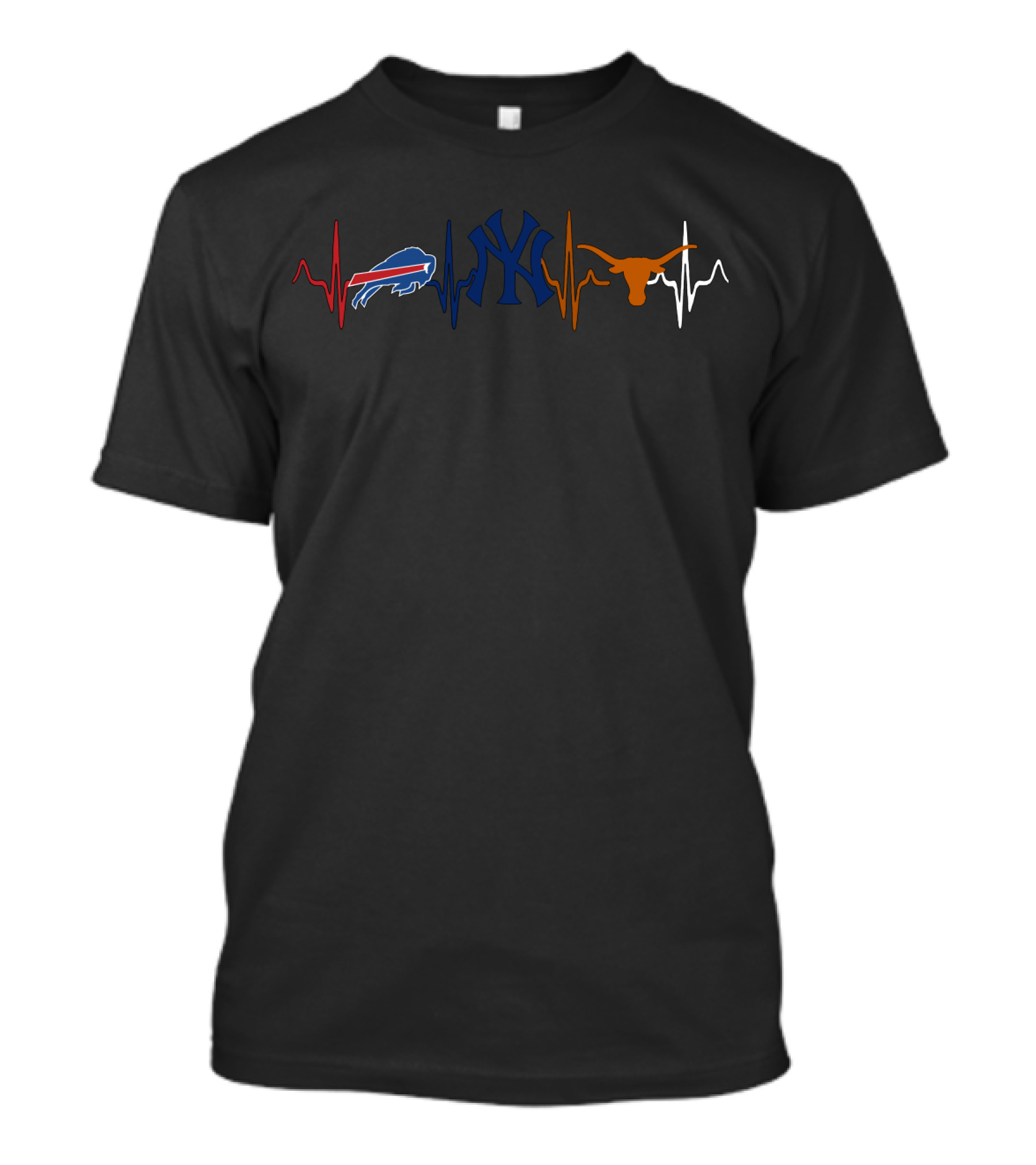 Buffalo Bills New York Yankees Texas Longhorns Heartbeat Line T-Shirt