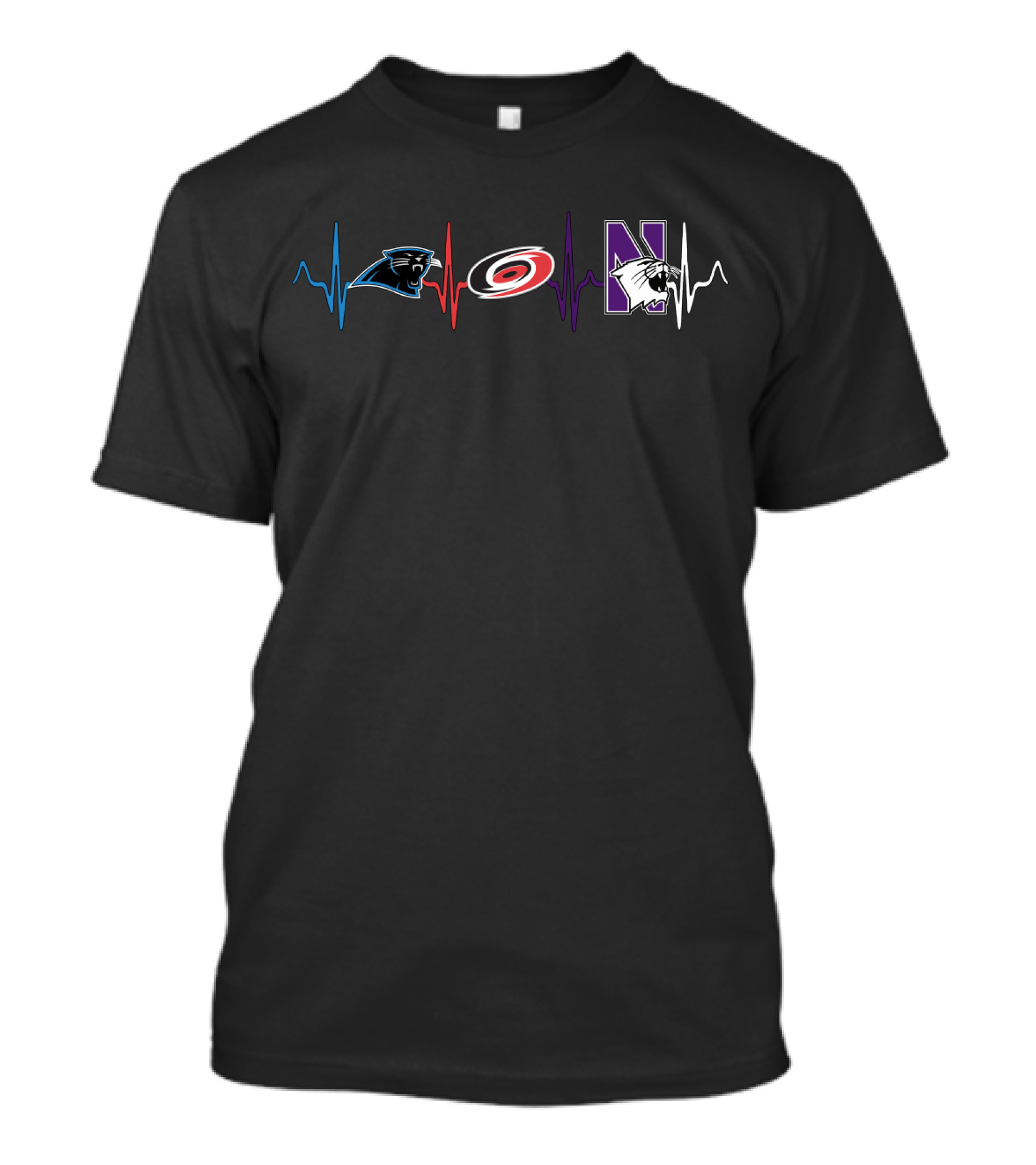 Carolina Panthers Hurricanes Northwestern Wildcats Heartbeat T-Shirt