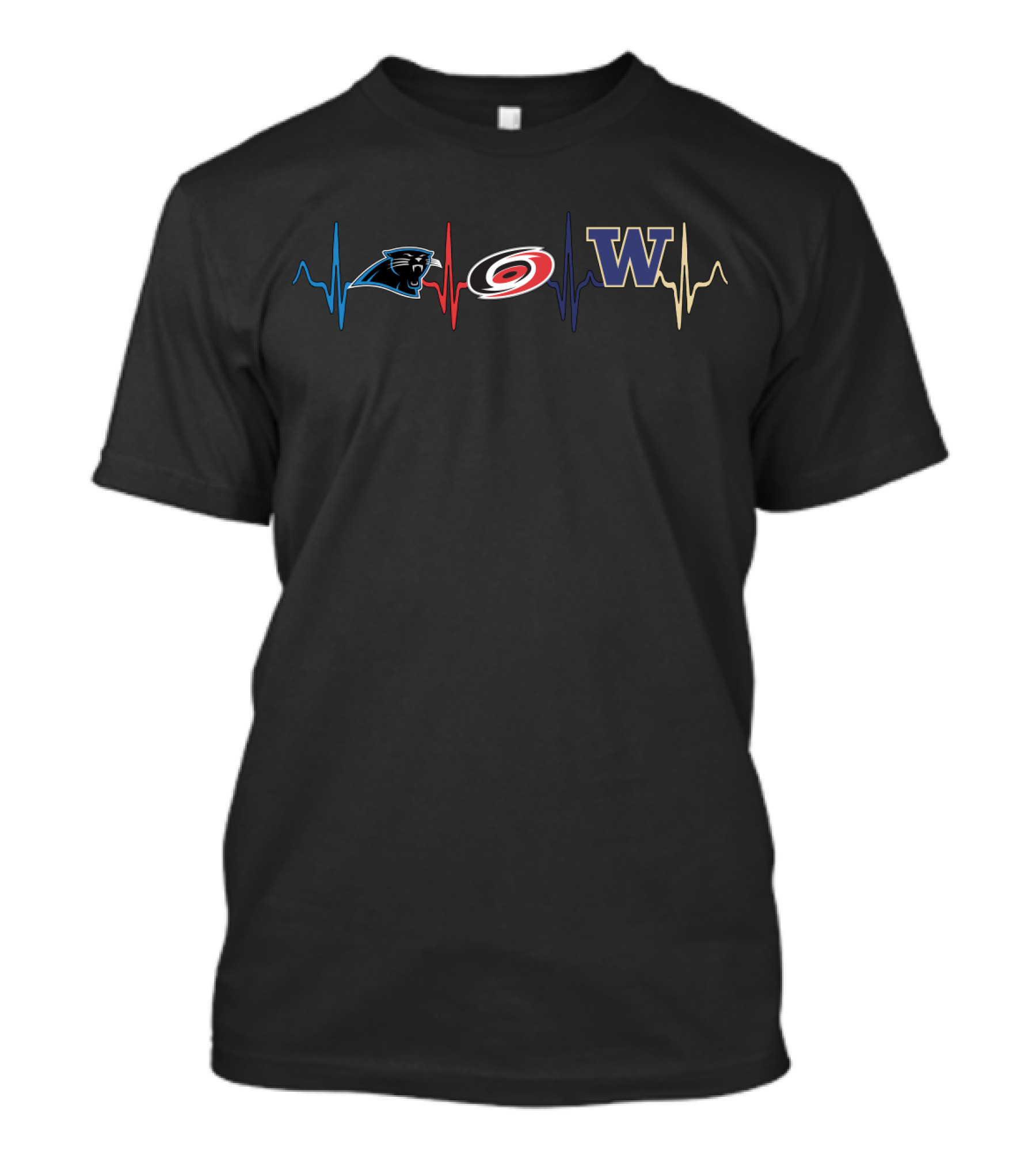 Carolina Panthers Carolina Hurricanes Washington Huskies Love Heartbeat T-Shirt