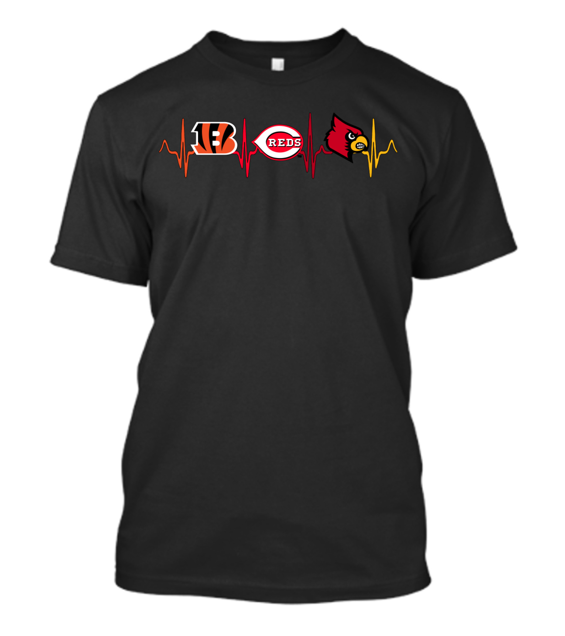 Bengals Reds Louisville Cardinals Heartbeat T-Shirt