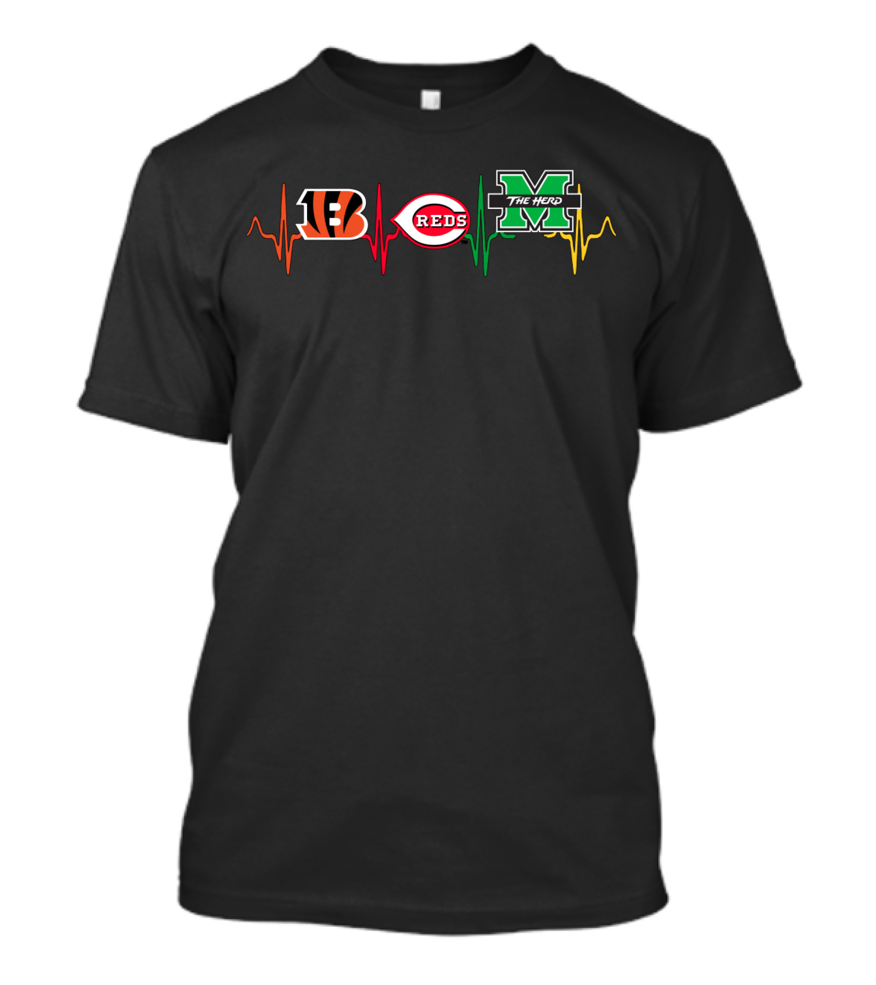 Bengals Reds The Herd Heartbeat Ekg T-Shirt