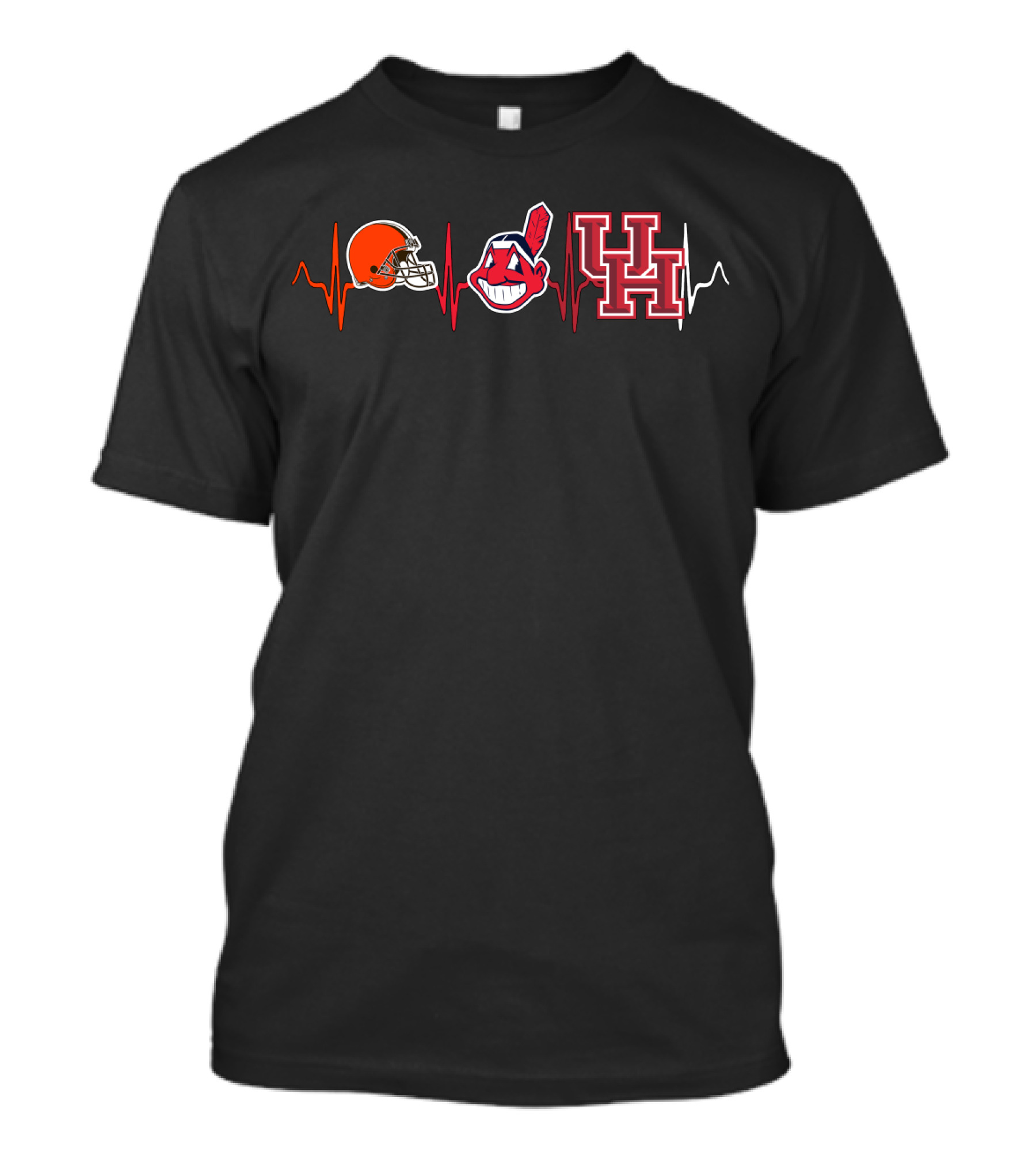 Cleveland Browns Cleveland Indians Houston Cougars Logos Heartbeat Wave T-Shirt