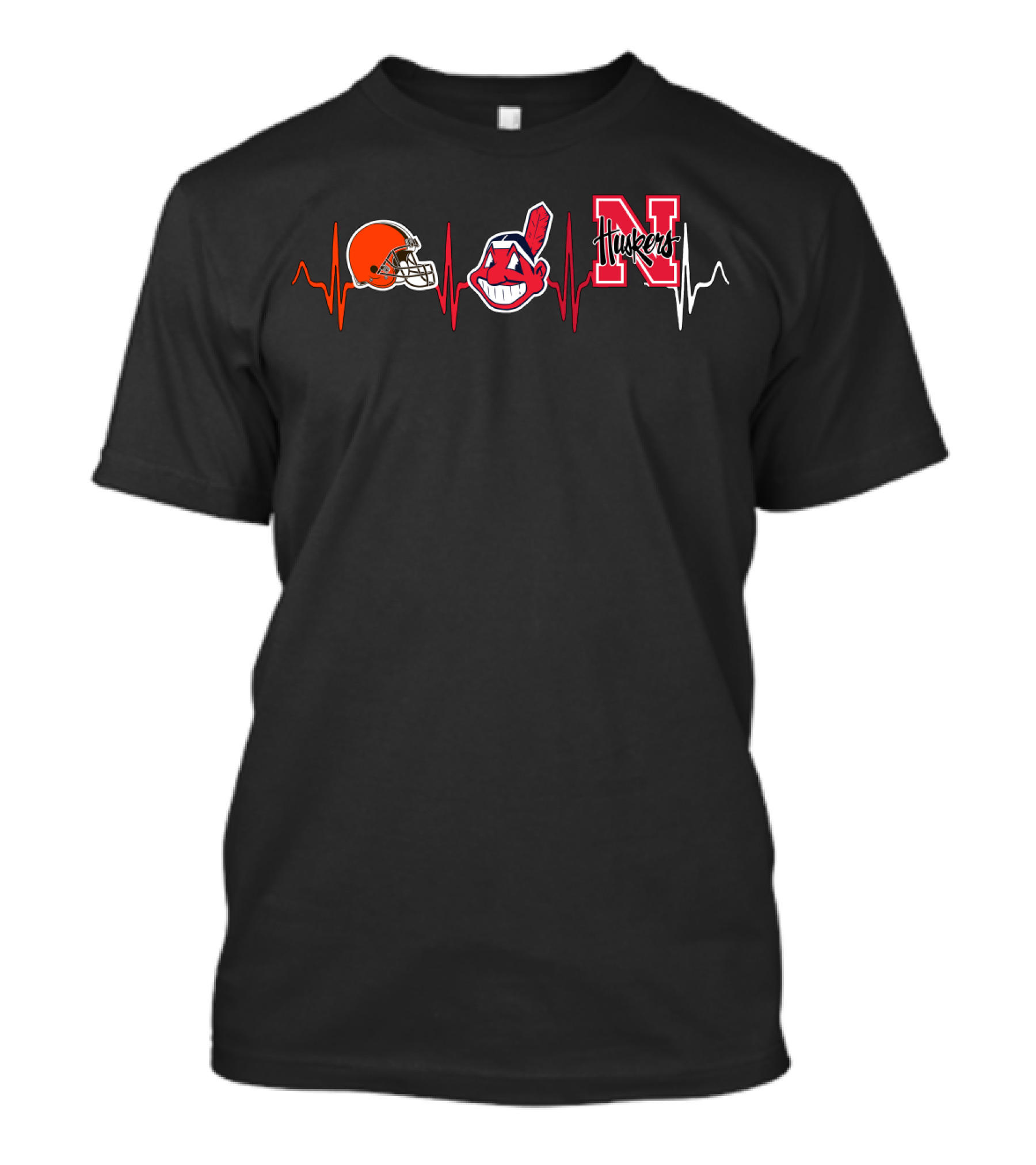 Cleveland Browns Cleveland Indians Nebraska Cornhuskers Logo Heartbeat T-Shirt