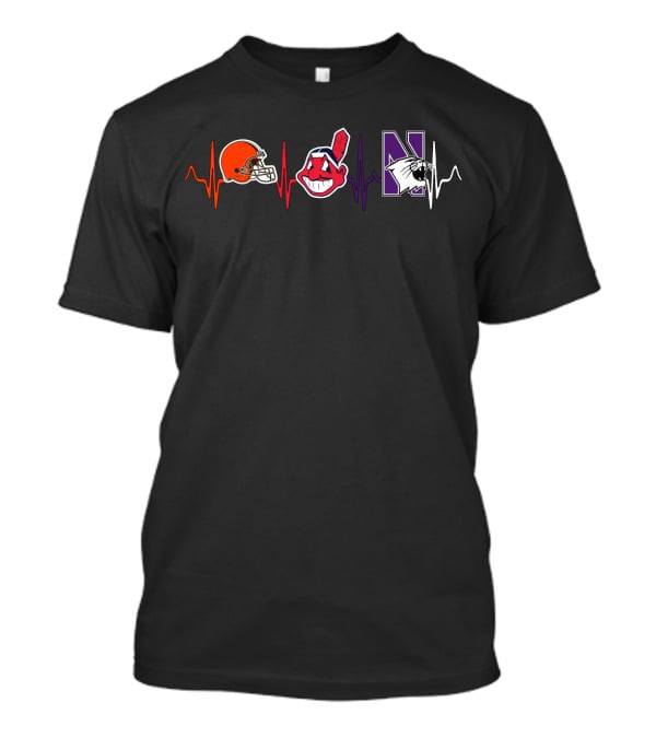 Cleveland Browns Indians Northwestern Wildcats Heartbeat T-Shirt