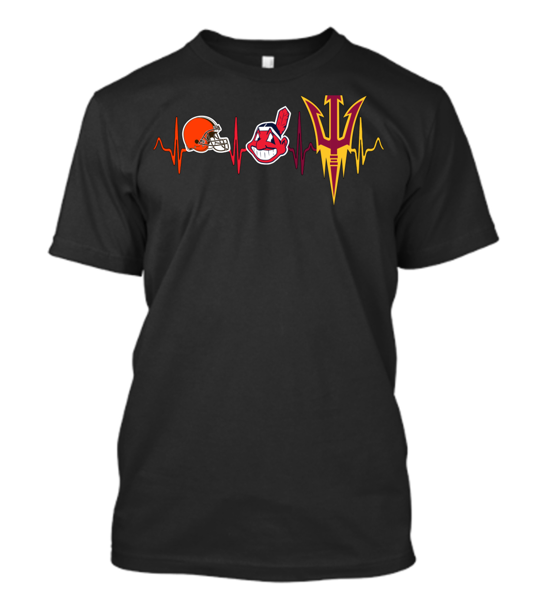 Cleveland Browns Indians Arizona State Sun Devils Heartbeat T-Shirt