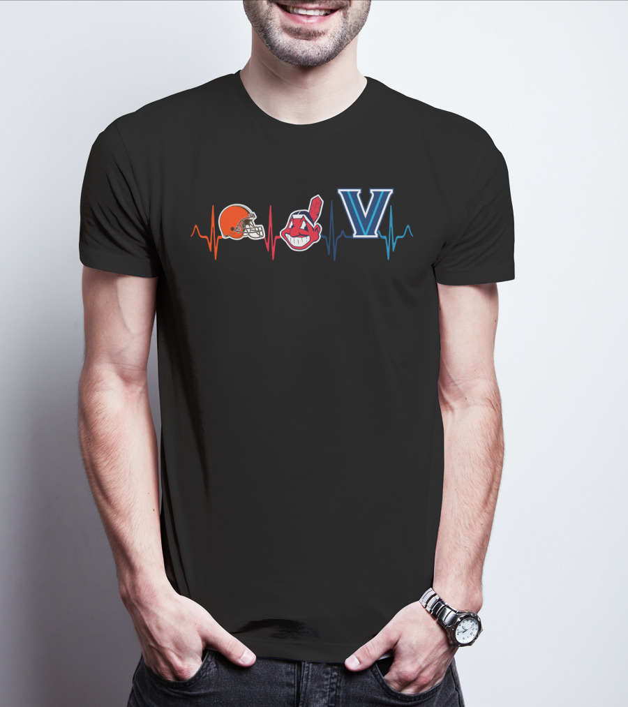 Cleveland Browns Cleveland Indians Villanova Wildcats Heartbeat T-Shirt