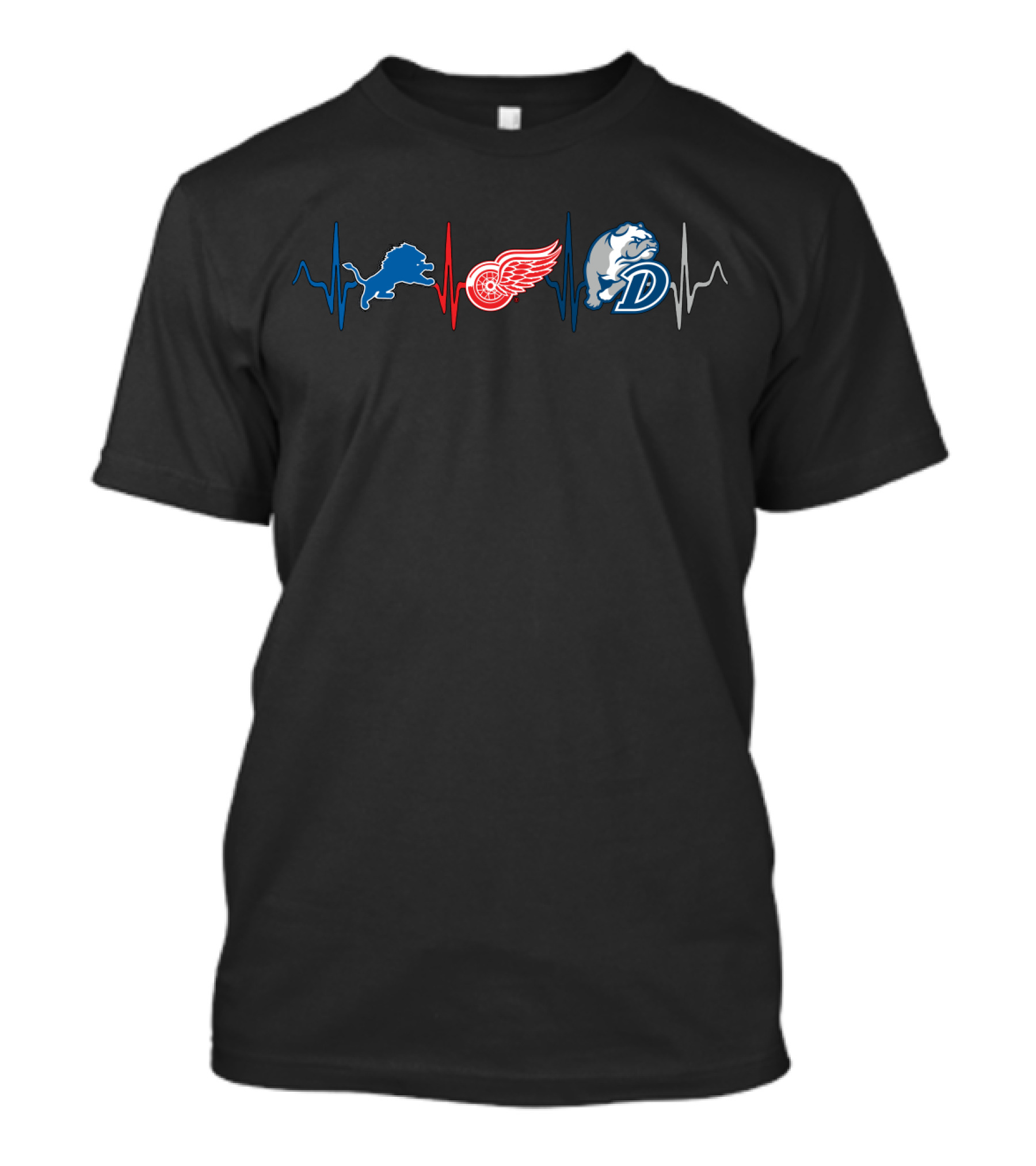 Detroit Lions Red Wings Tigers Heartbeat Lions With Wings With Db T-Shirt