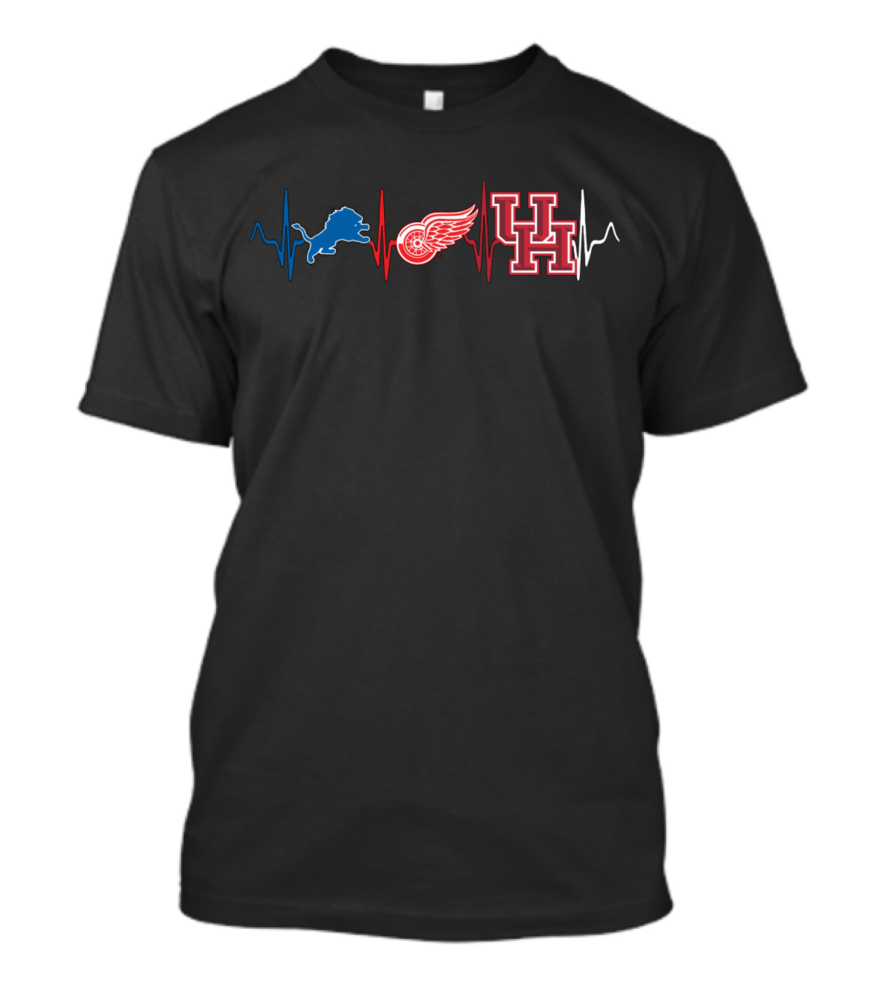 Detroit Lions Red Wings University Of Houston Heartbeat T-Shirt