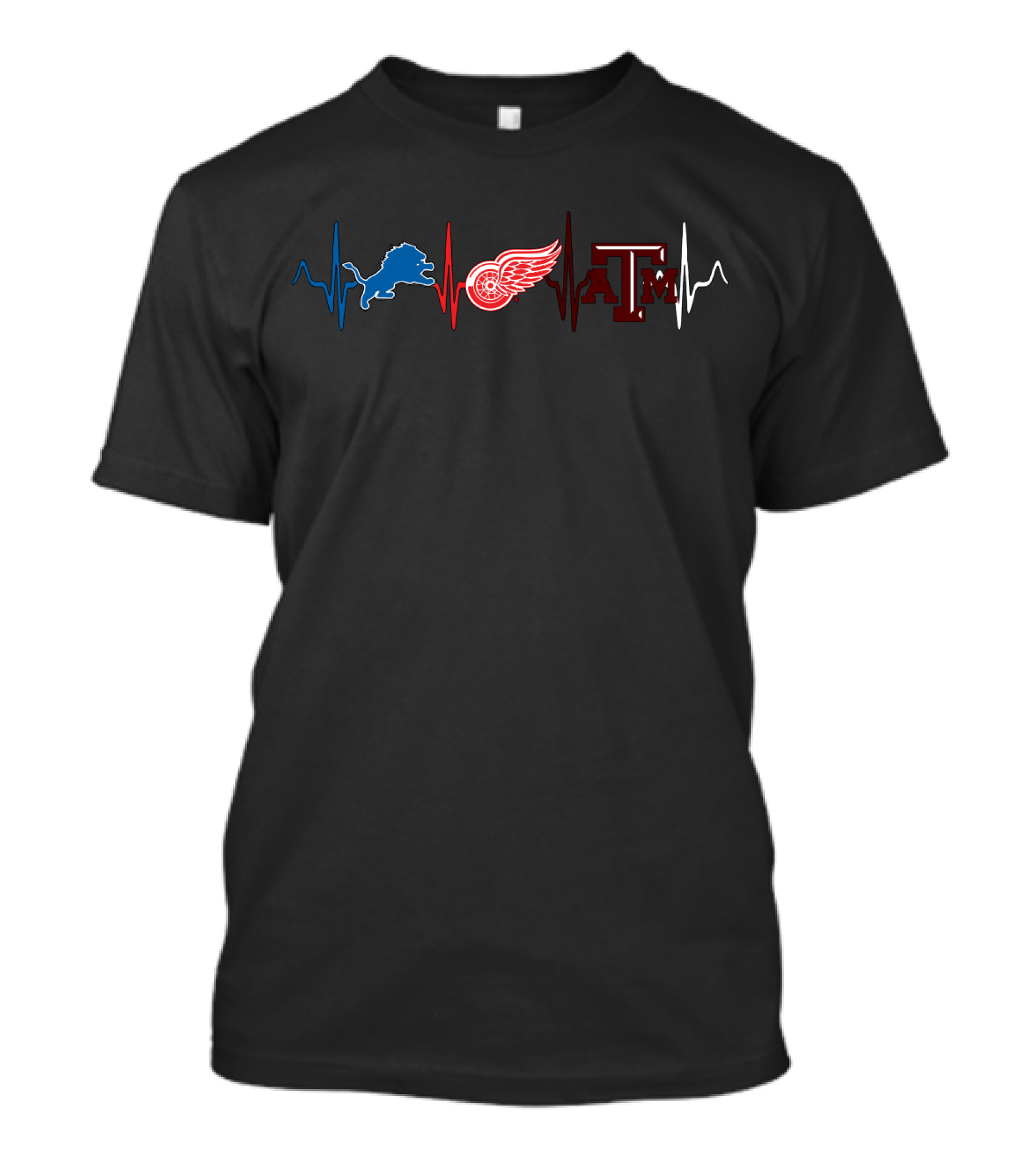 Detroit Lions Red Wings Texas A&M Heartbeat Love Lions With Wings With Taa T-Shirt