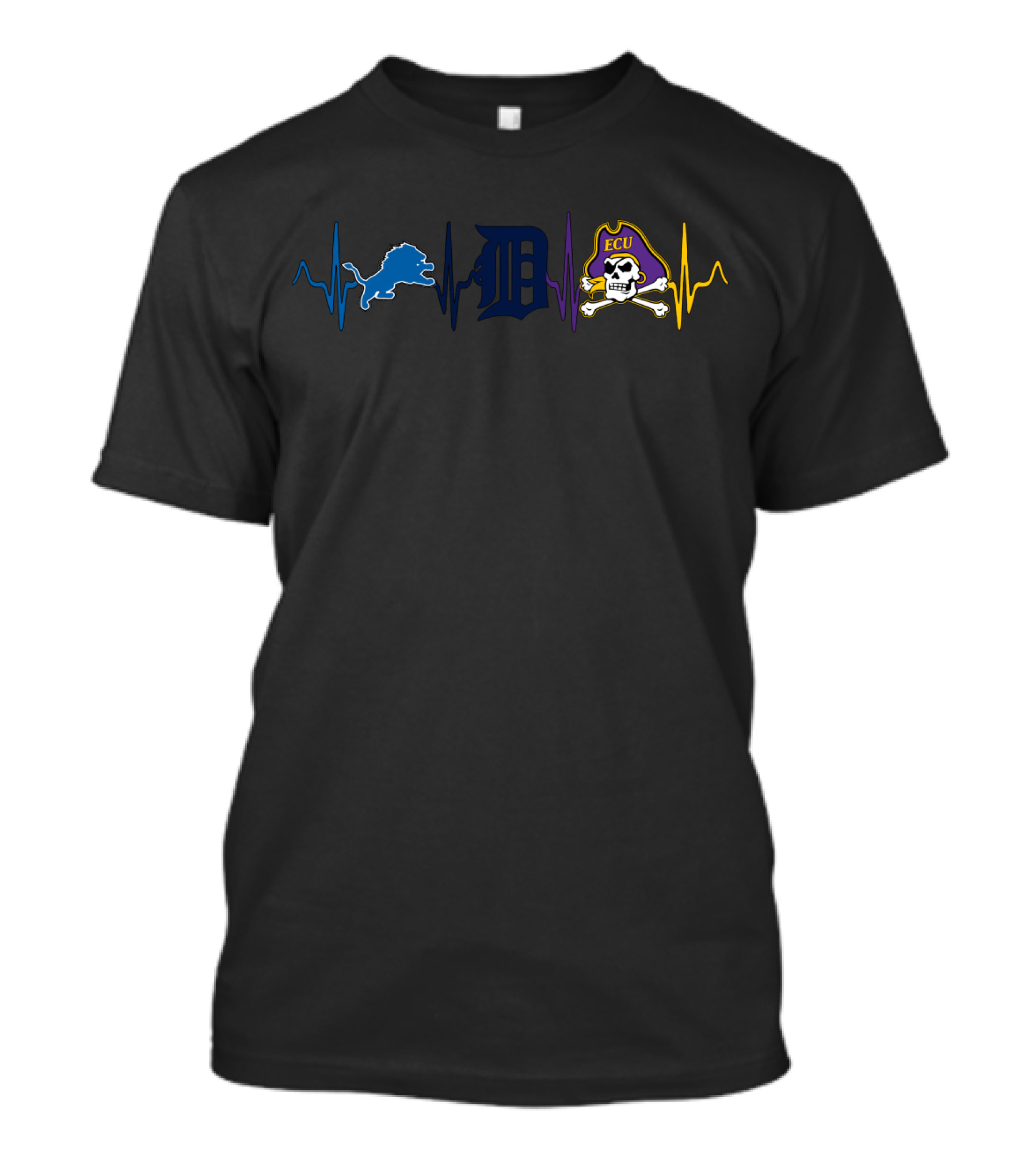 Detroit Lions Detroit Tigers Ecu Pirates Heartbeat T-Shirt