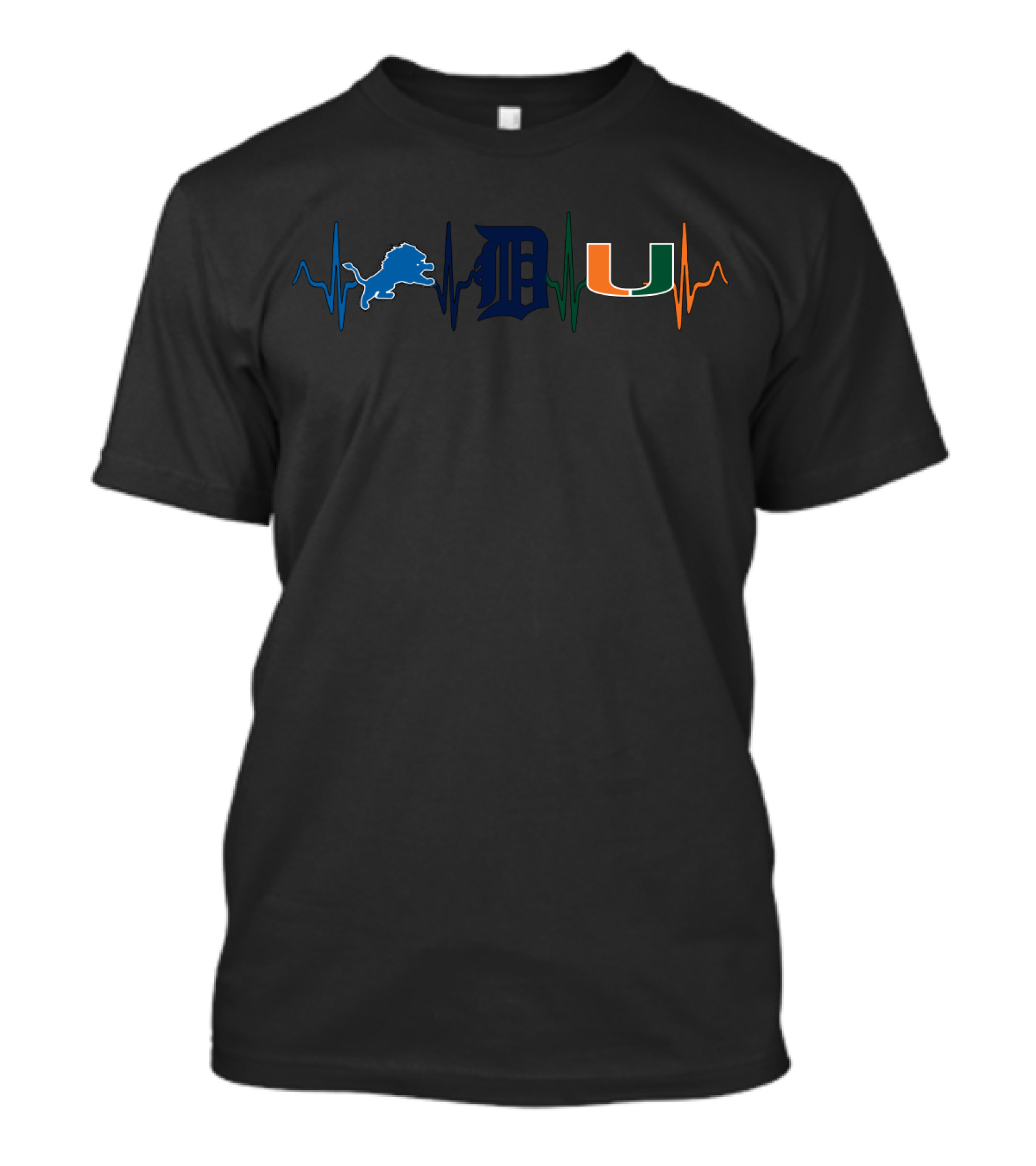 Love Lions Detroit Tigers Miami Hurricanes Heartbeat T-Shirt
