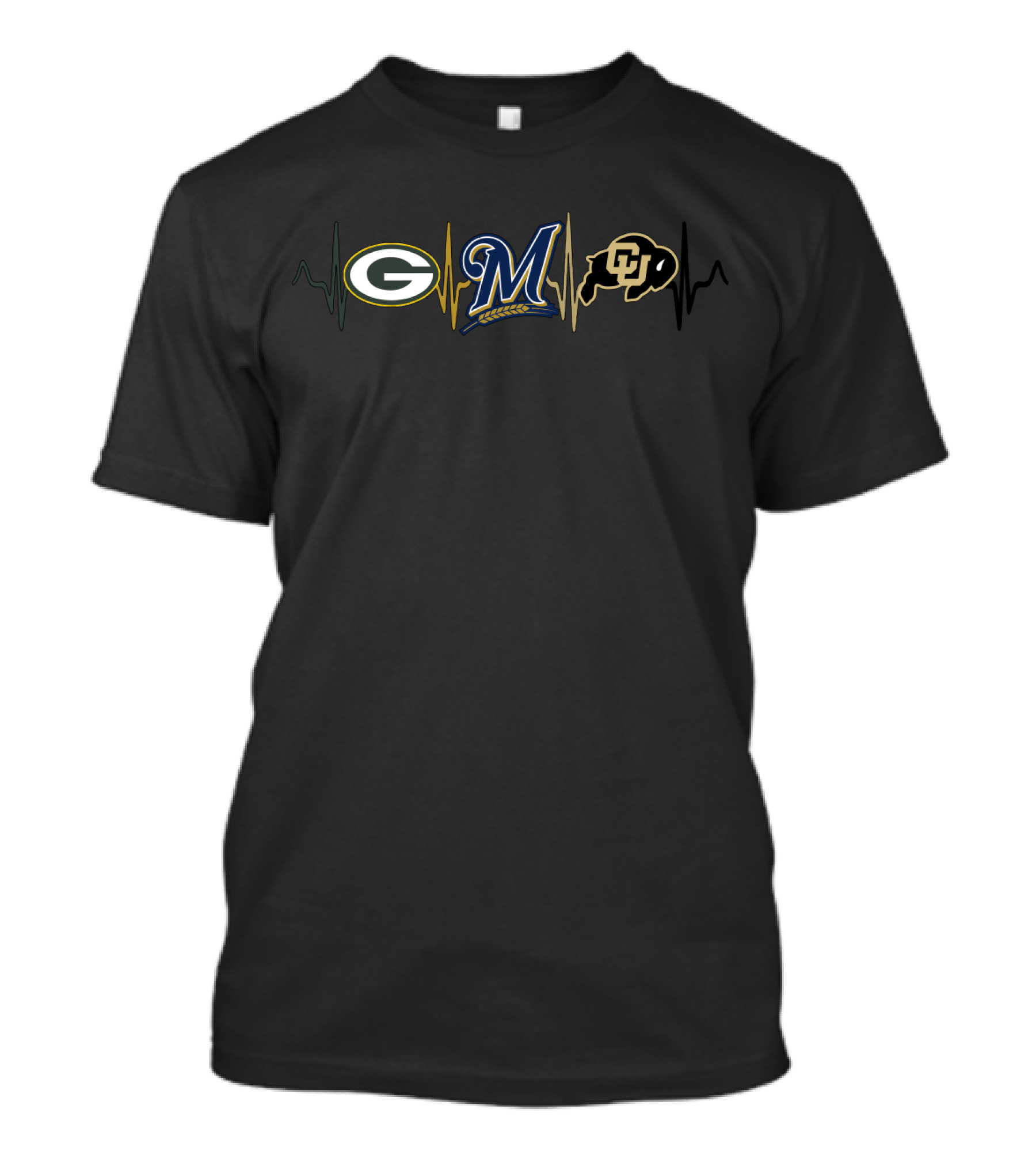 Green Bay Packers Milwaukee Brewers Colorado Buffaloes Heartbeat Passion T-Shirt