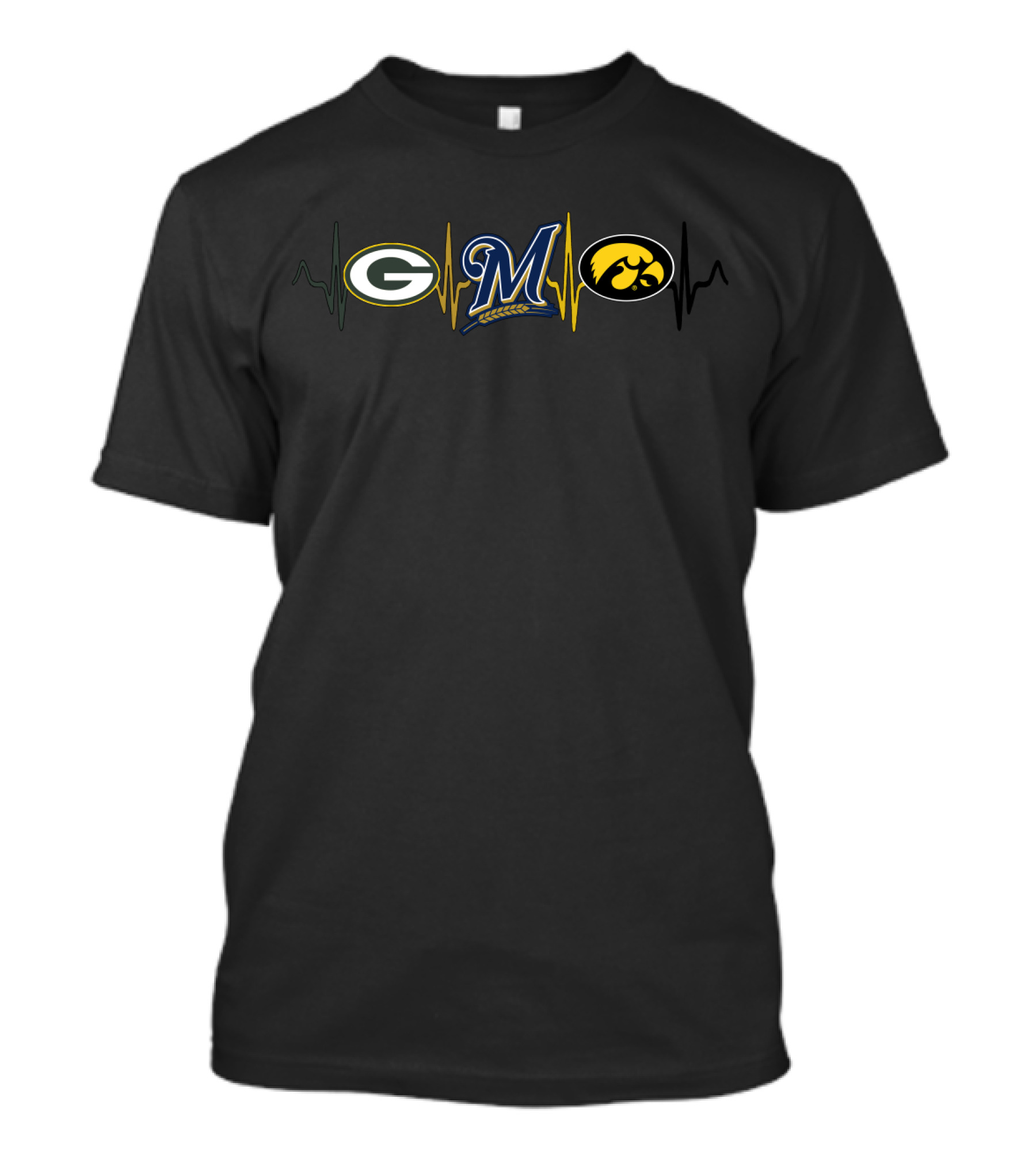 Packers Brewers Hawkeyes Heartbeat T-Shirt