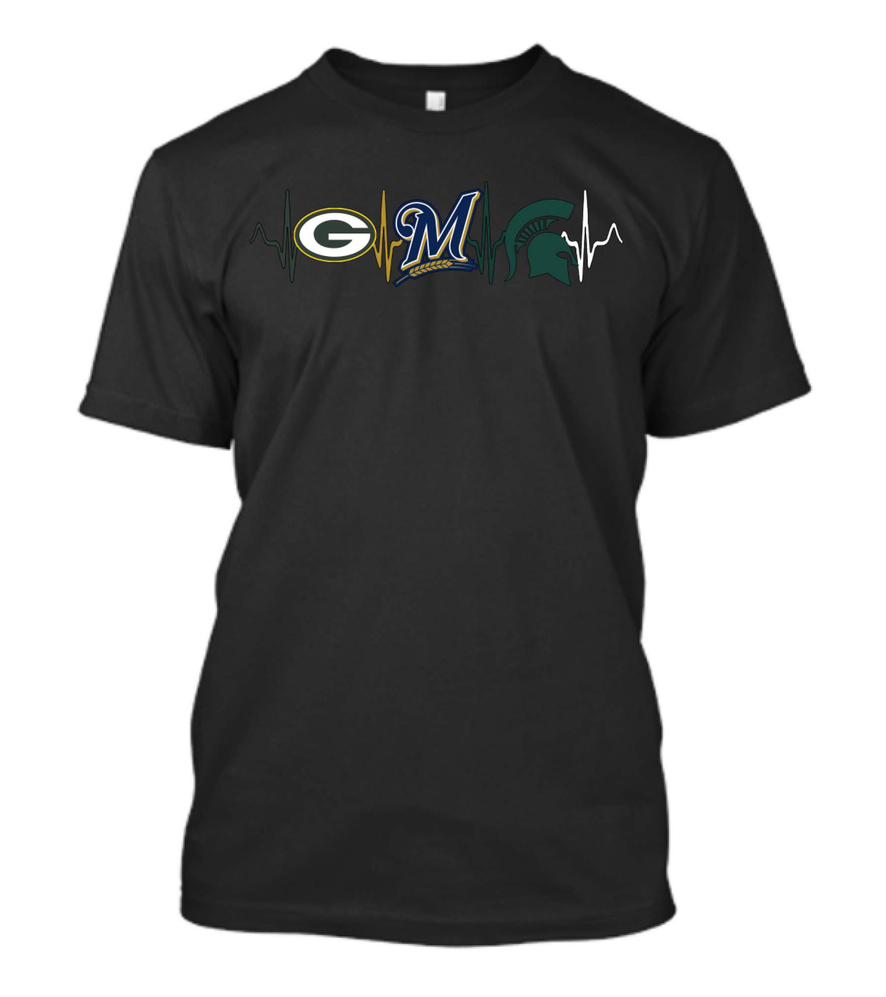 Packers Brewers Spartans Heartbeat T-Shirt