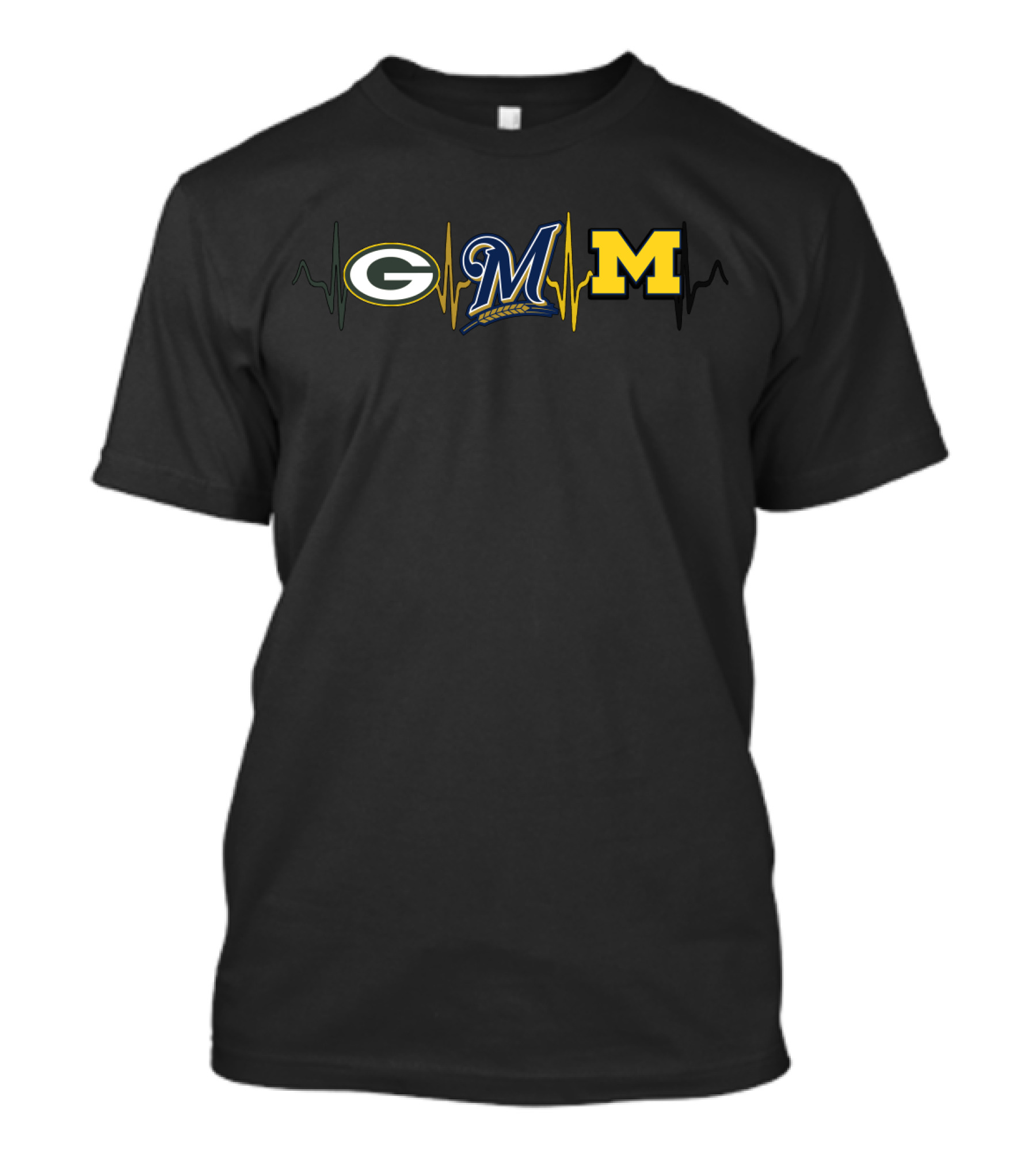 Green Bay Packers Milwaukee Brewers Michigan Wolverines Heartbeat T-Shirt