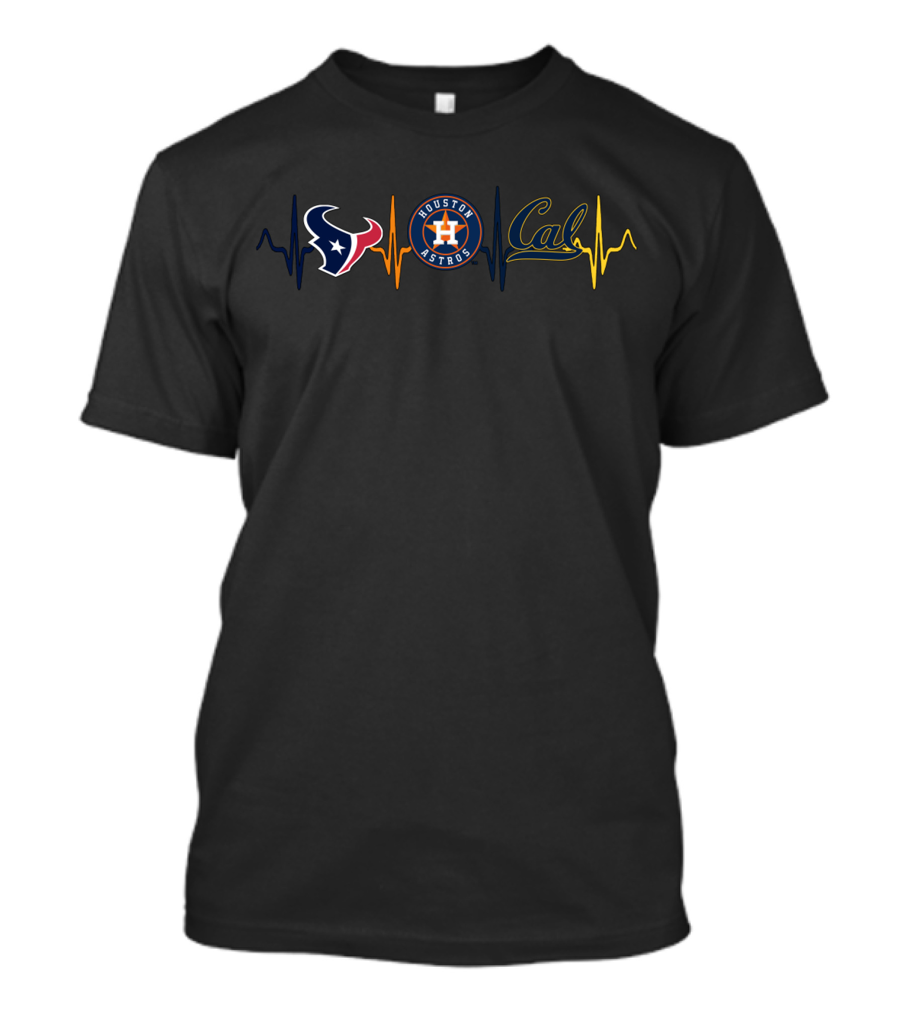 Houston Texans Astros Cal Golden Bears Ekg Heartbeat Fan Love T-Shirt